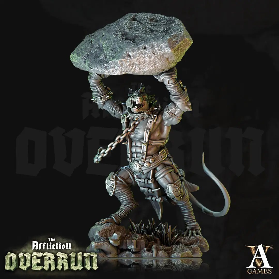 3D printed Rat Reaver model by Last Hope Miniatures for Archvillain Games, featuring detailed rat creature with weapon and armor.