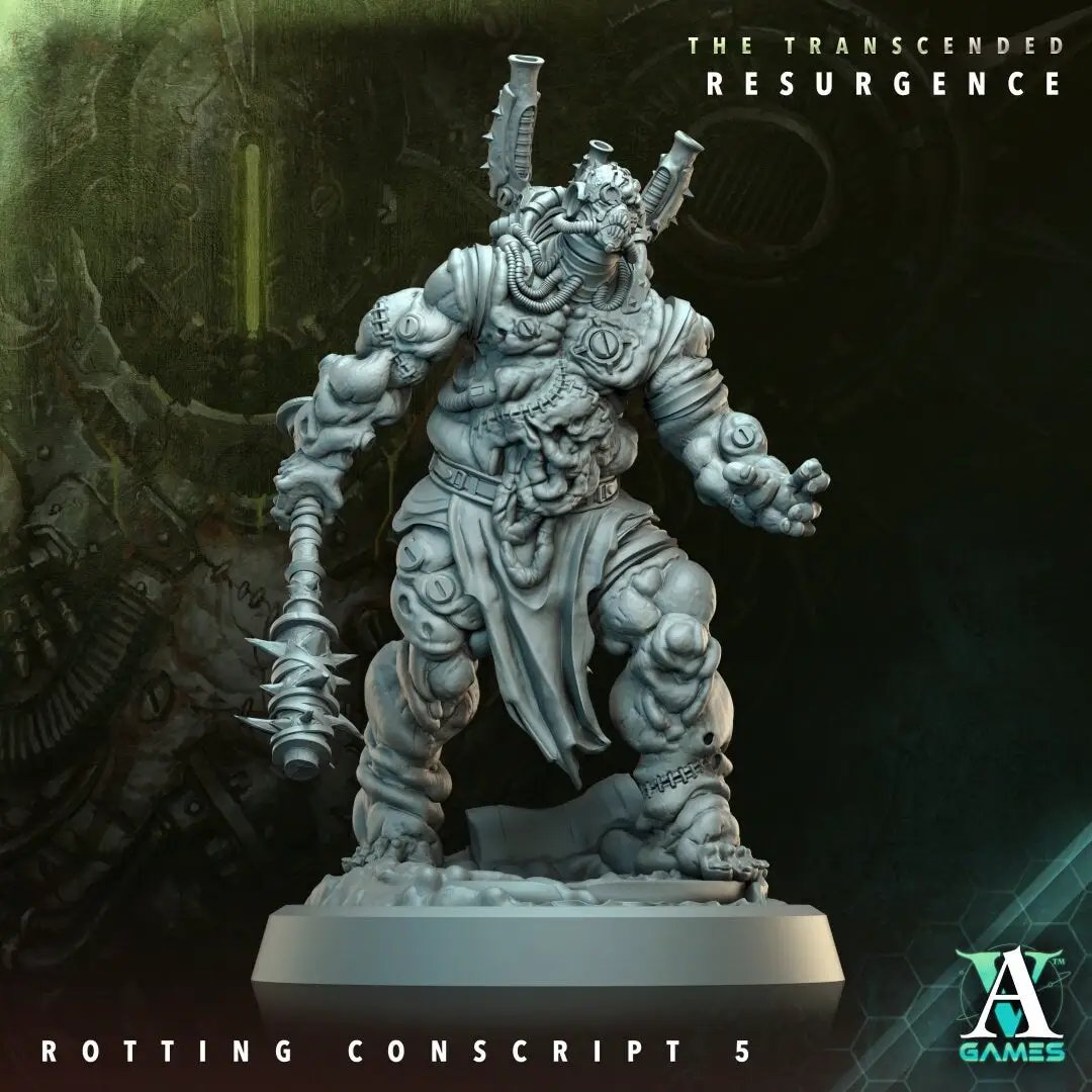 3D printed Rotting Conscript model by Last Hope Miniatures for Archvillain Games, featuring decayed undead details and intricate sculpting.