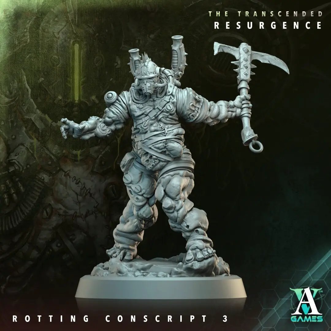 3D printed Rotting Conscript miniature by Last Hope Miniatures for Archvillain Games, detailed zombie-like model with decayed features.