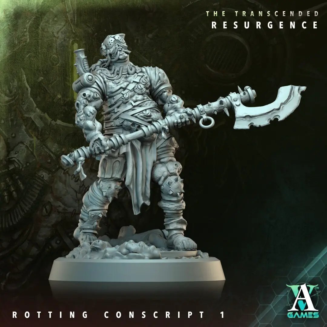 3D printed Rotting Conscript model by Last Hope Miniatures for Archvillain Games, featuring detailed decayed undead figure.