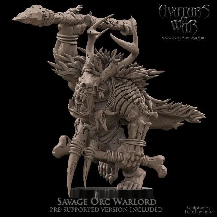 3D printed Savage Orc Warlord model by Last Hope Miniatures for Avatars of War, featuring detailed orc armor and fierce expression.
