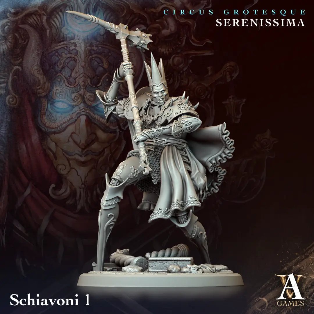 3D printed Schiavoni model by Last Hope Miniatures for Archvillain Games, detailed miniature figure with intricate design.
