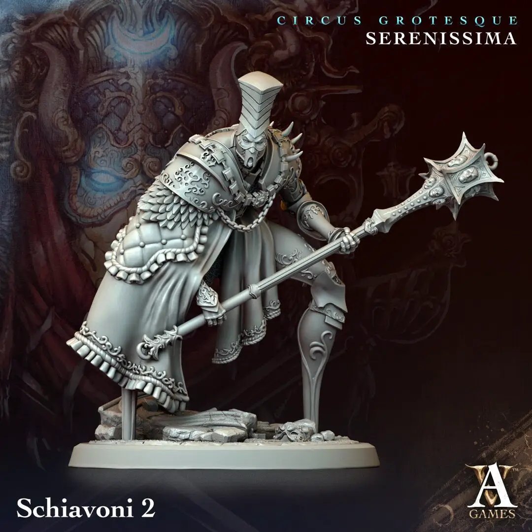 3D printed Schiavoni model by Last Hope Miniatures, featuring detailed armor and weaponry, perfect for tabletop gaming.