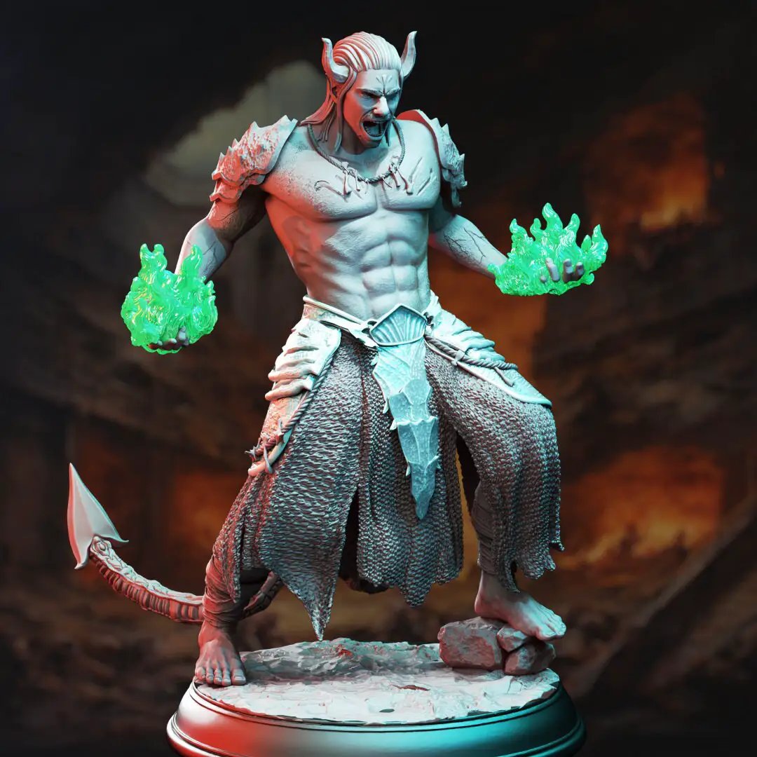 3D printed Tiefling devil servant model by Last Hope Miniatures, detailed figure with horns, wings, and a menacing stance.