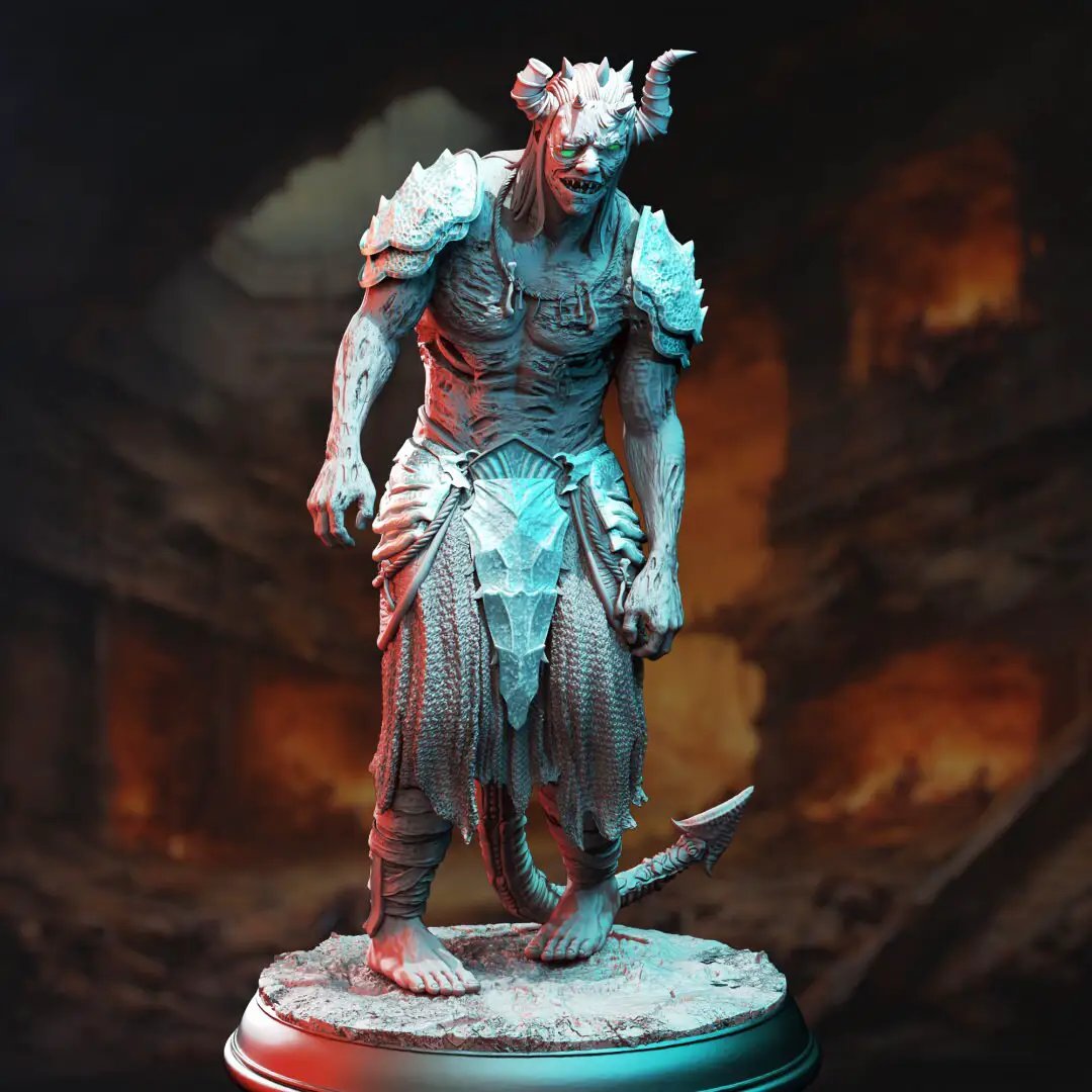 3D printed Tiefling Devil Servant model by Last Hope Miniatures, detailed demon-like figure with horns and tail, ready for tabletop gaming.