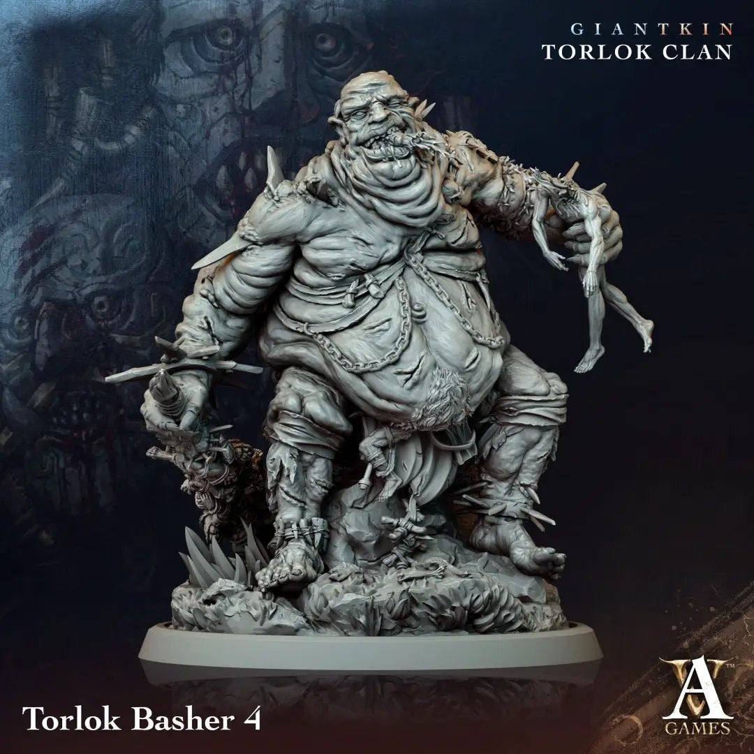 3D printed Torlok Basher model by Last Hope Miniatures for Archvillain Games, featuring detailed sculpting and dynamic pose.