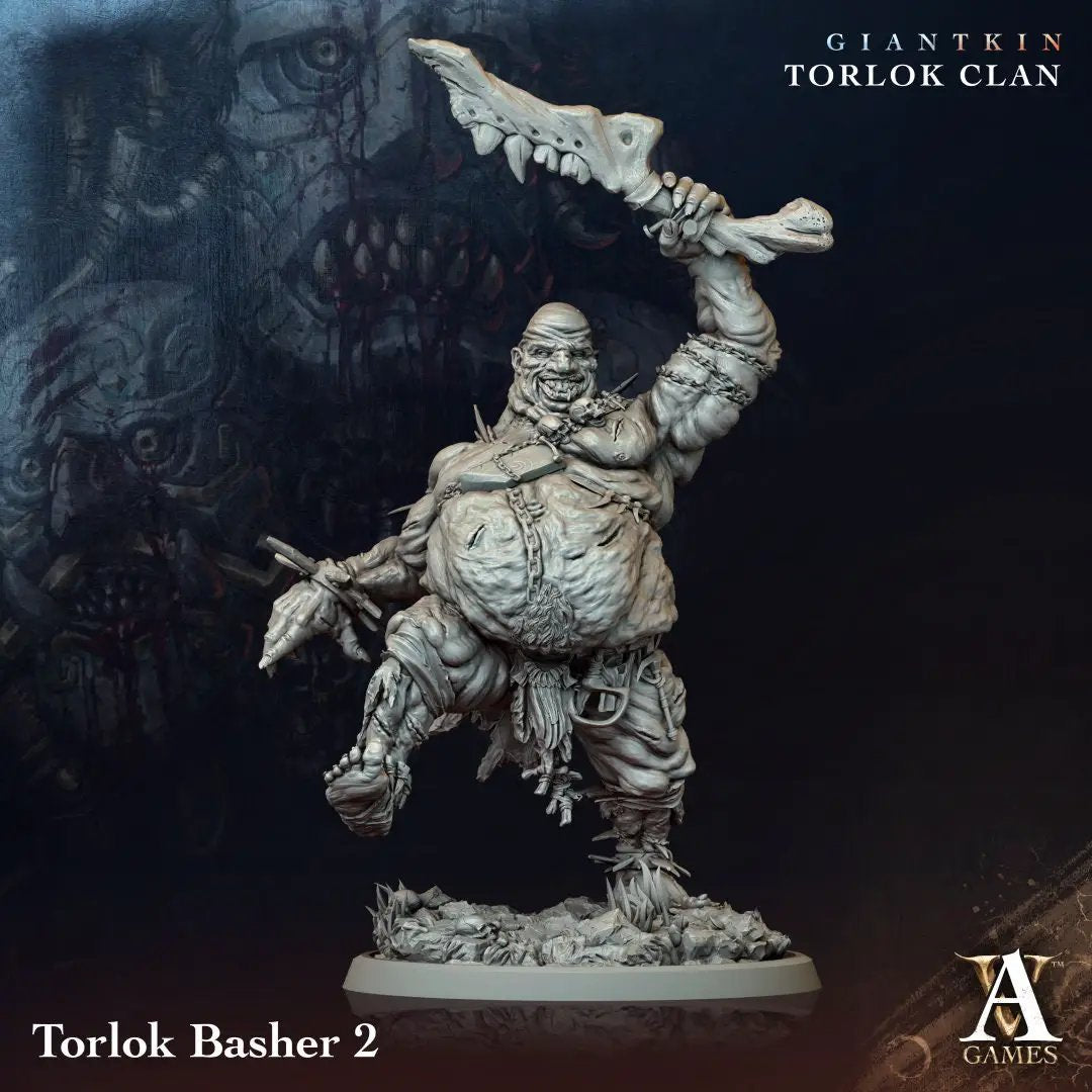 3D printed Torlok Basher model by Last Hope Miniatures for Archvillain Games, featuring detailed sculpting and dynamic pose.