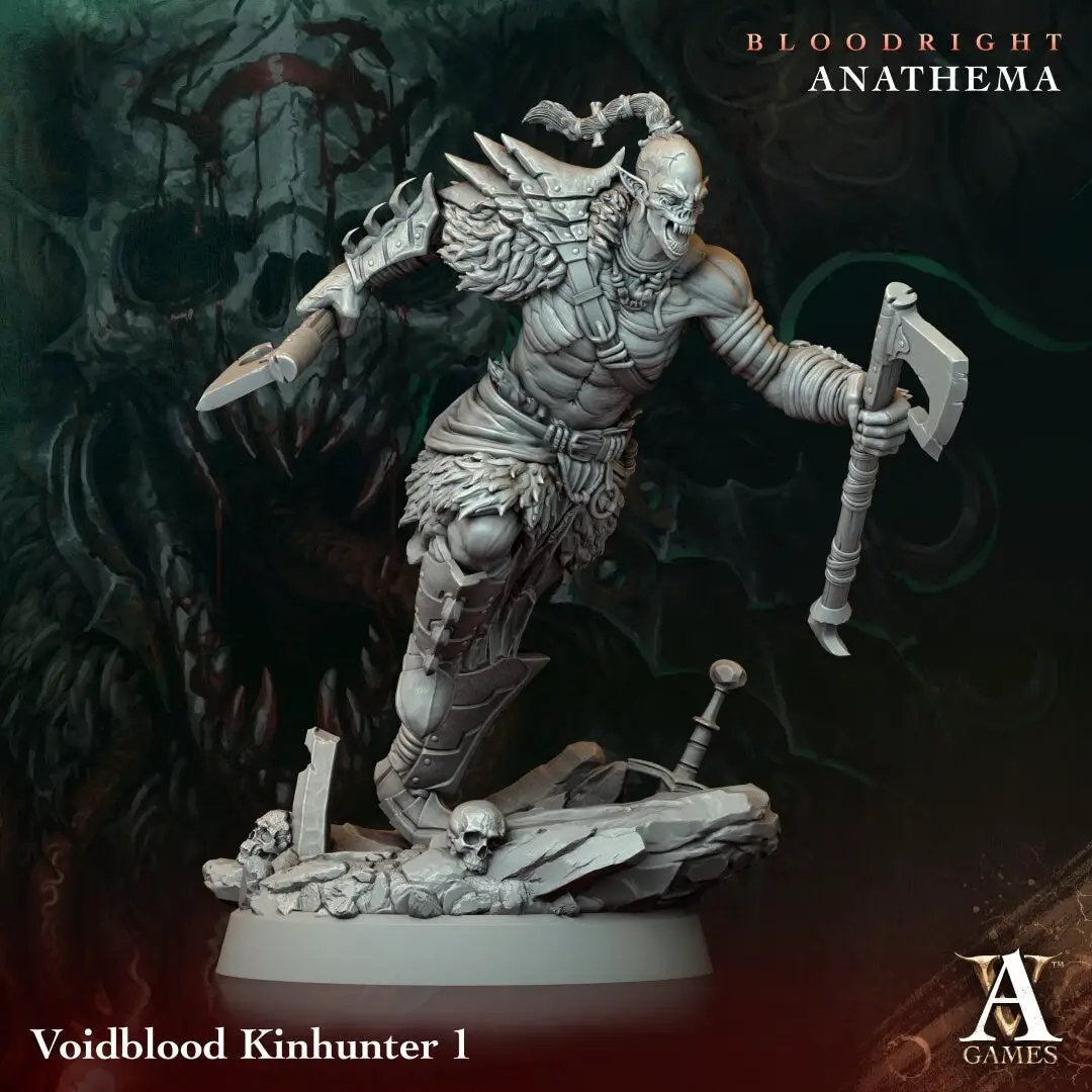 3D printed Voidblood Kinhunter model by Last Hope Miniatures, detailed miniature with dark, intricate design from Archvillain Games.