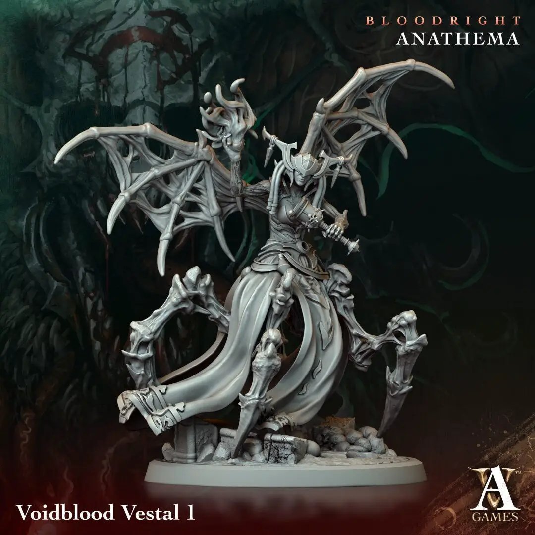 3D printed Voidblood Vestal model by Last Hope Miniatures for Archvillain Games, detailed figure with intricate armor and weaponry.