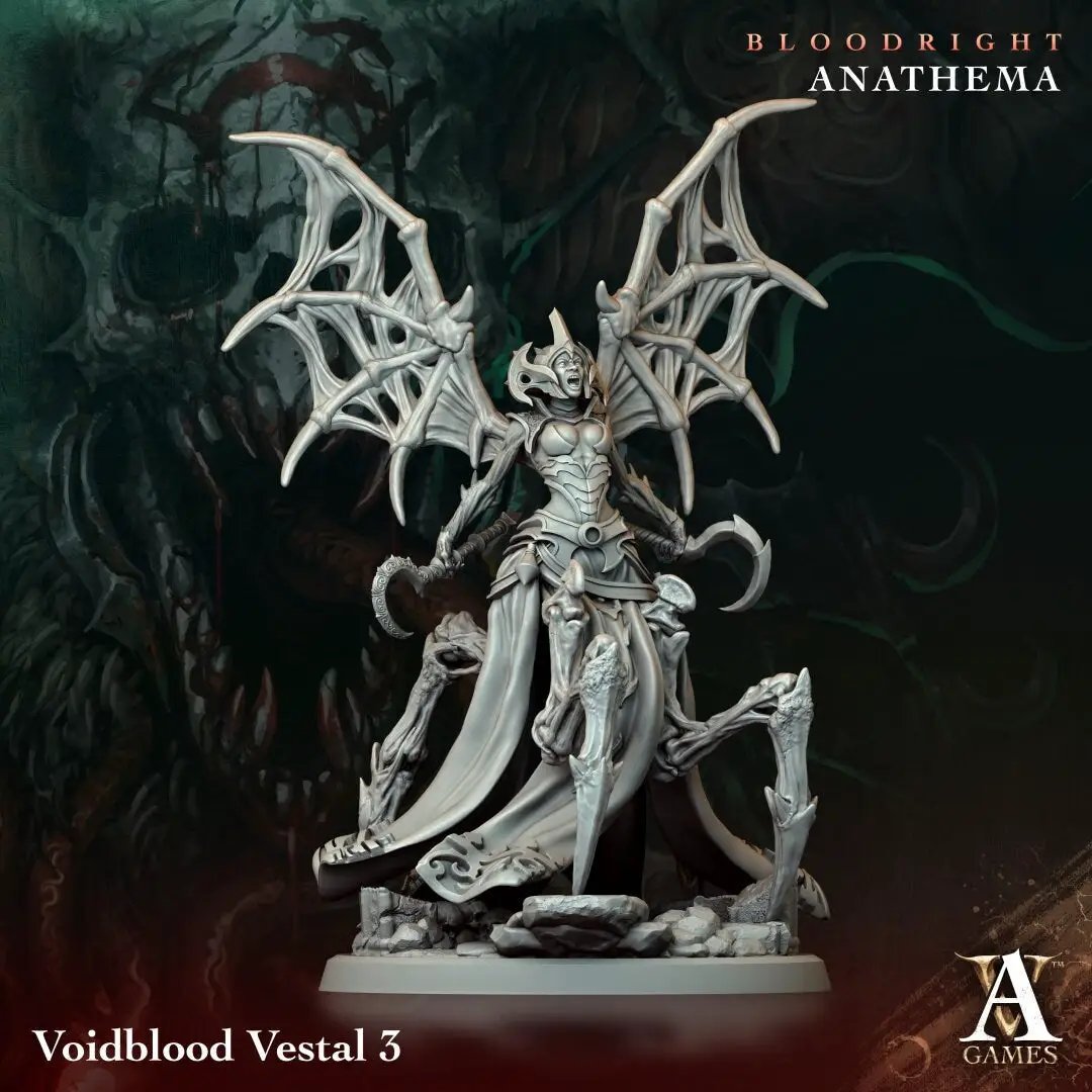 3D printed Voidblood Vestal model by Last Hope Miniatures for Archvillain Games, featuring detailed armor and weaponry.