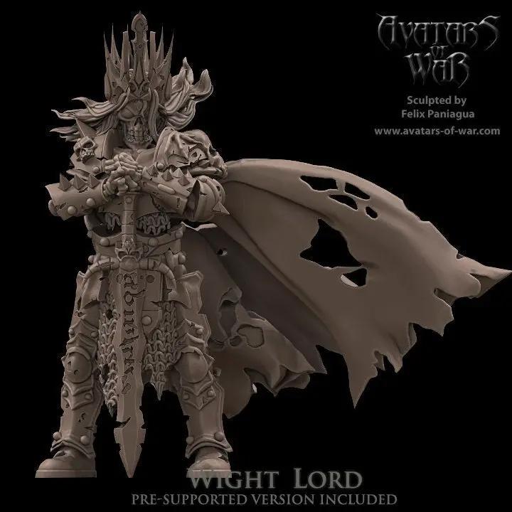 3D printed Wight Lord model by Last Hope Miniatures, detailed undead figure from Avatars of War collection.