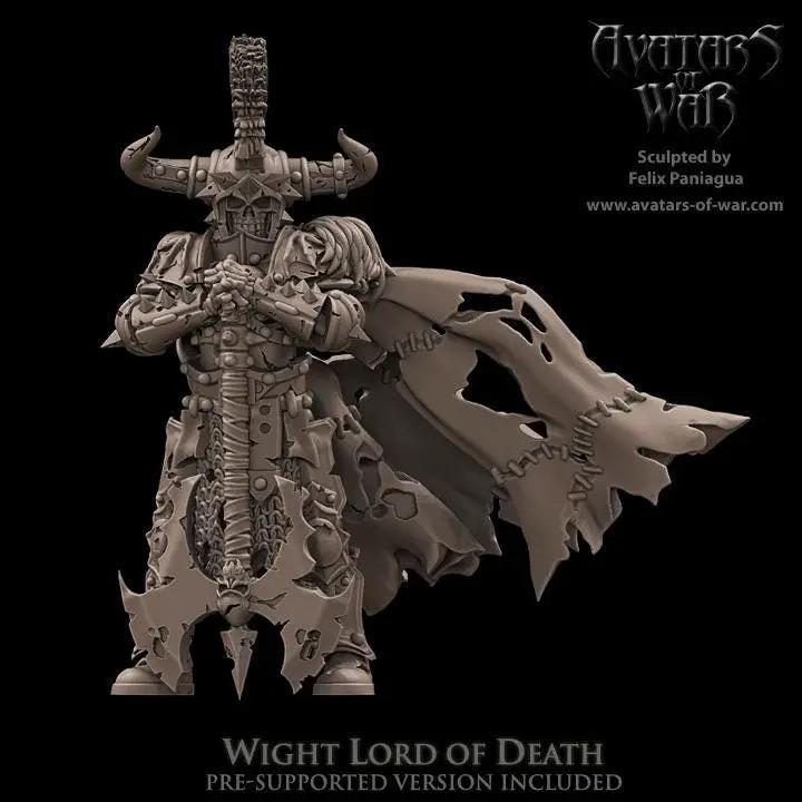 3D printed Wight Lord model by Last Hope Miniatures for Avatars of War, featuring intricate skeletal armor and menacing stance.