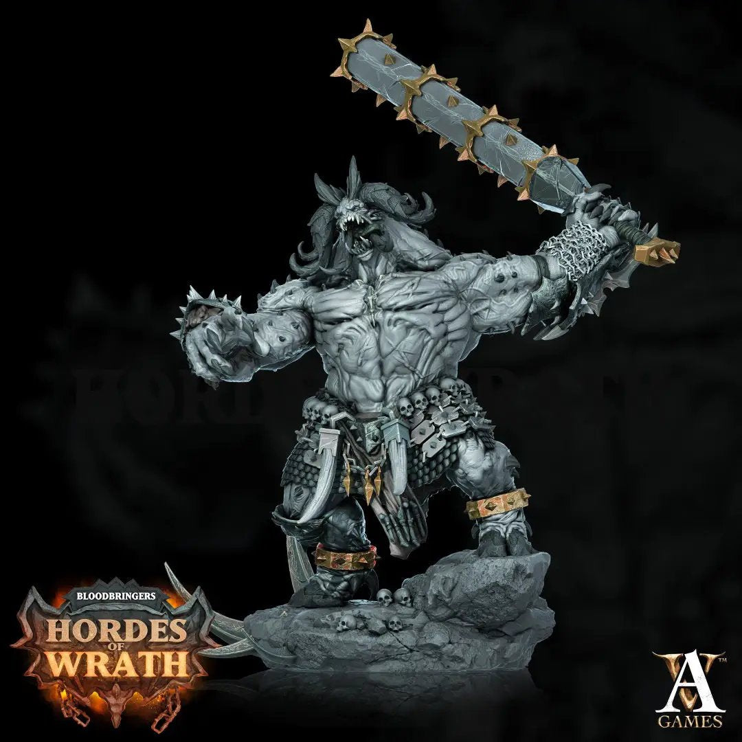 3D printed Wrathogar model by Last Hope Miniatures for Archvillain Games, detailed fantasy creature miniature on a display base.