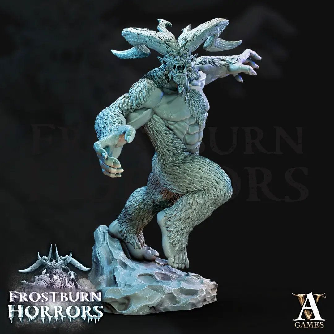 3D printed Yeti model by Last Hope Miniatures, detailed figure with textured fur and icy base, designed for tabletop gaming.