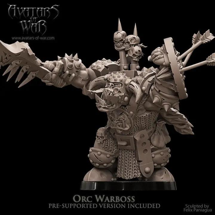3D printed Black Orc Warlord model by Avatars of War, detailed miniature figure for tabletop gaming by Last Hope Miniatures