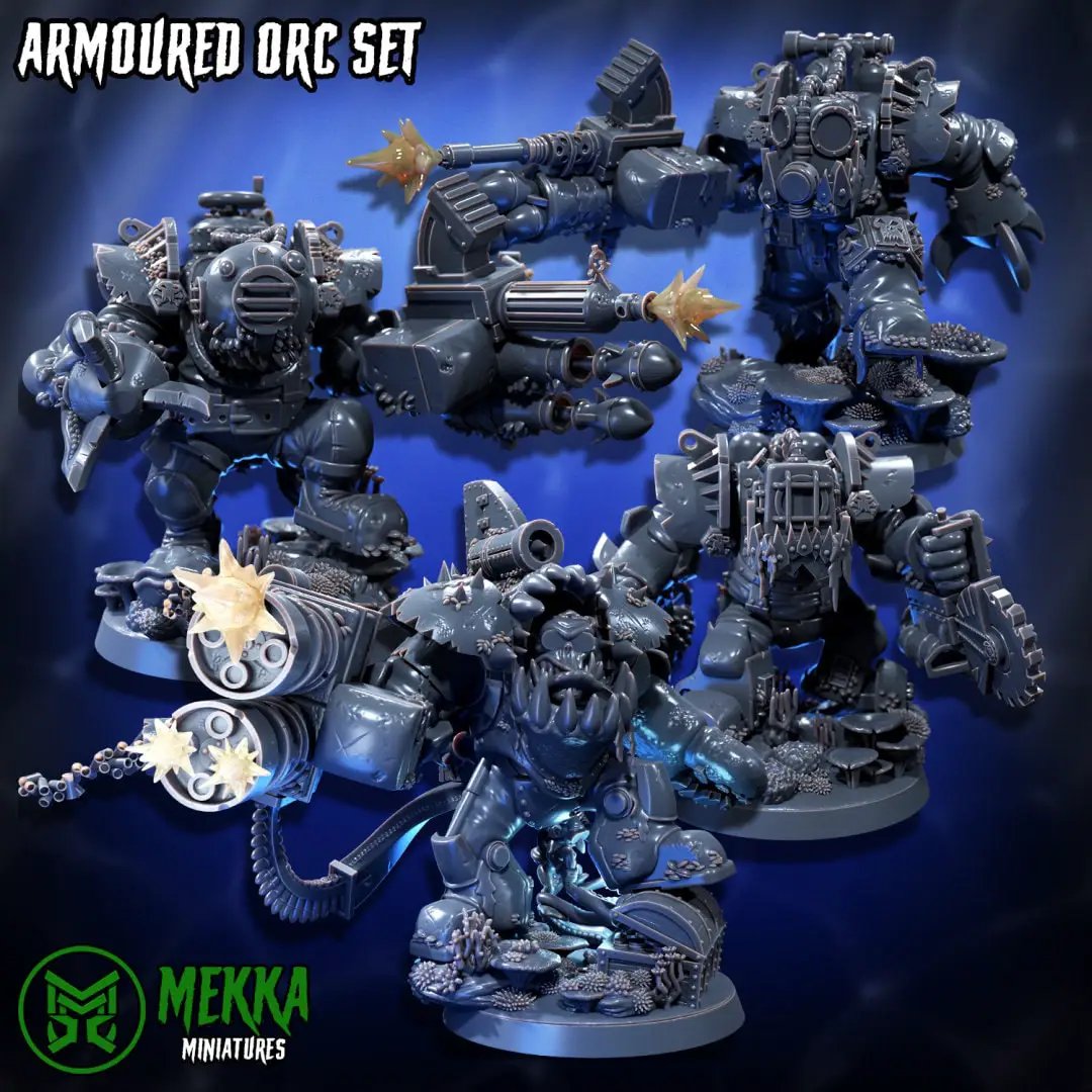 3D printed armored pirate Ork model by Mekka Miniatures, detailed orc figure with pirate attire and armor, crafted by Last Hope Miniatures