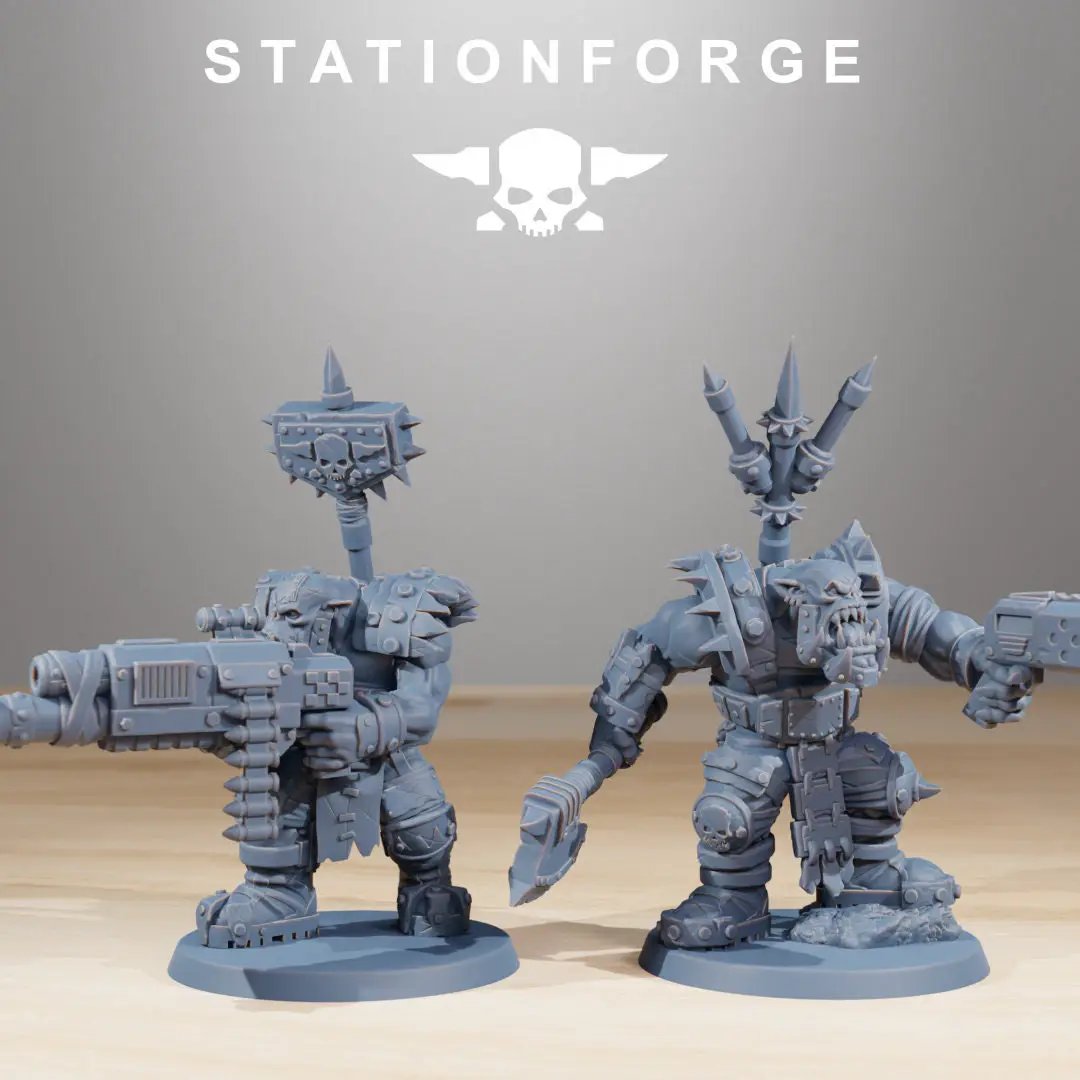 Set of 10 3D printed Orkaz Skull Infantry models by Last Hope Miniatures for StationForge Miniatures, featuring detailed skull and armor design.