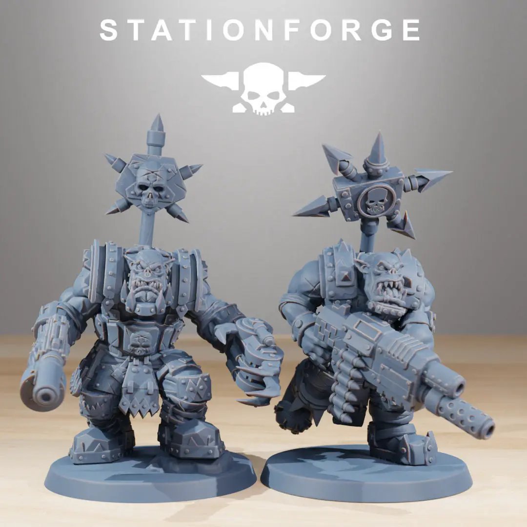 10 3D printed Orkaz Skull Infantry models by StationForge Miniatures, detailed fantasy miniature figures for tabletop gaming.