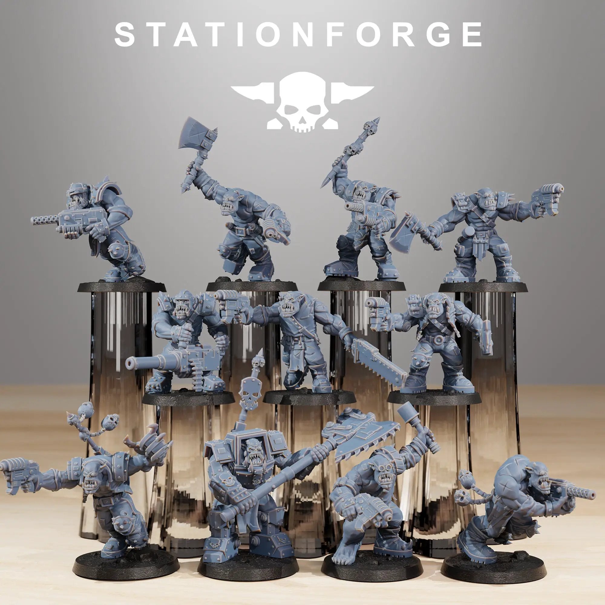 Set of 10 3D printed Orkaz Skull Infantry models by Last Hope Miniatures, detailed miniature figures for tabletop gaming.