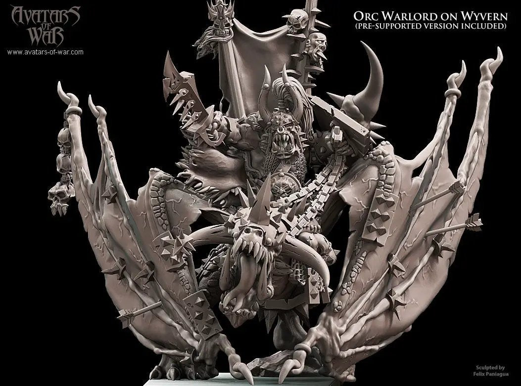 3D printed Orc Warlord on Wyvern model by Last Hope Miniatures, featuring detailed orc figure riding a fearsome wyvern.
