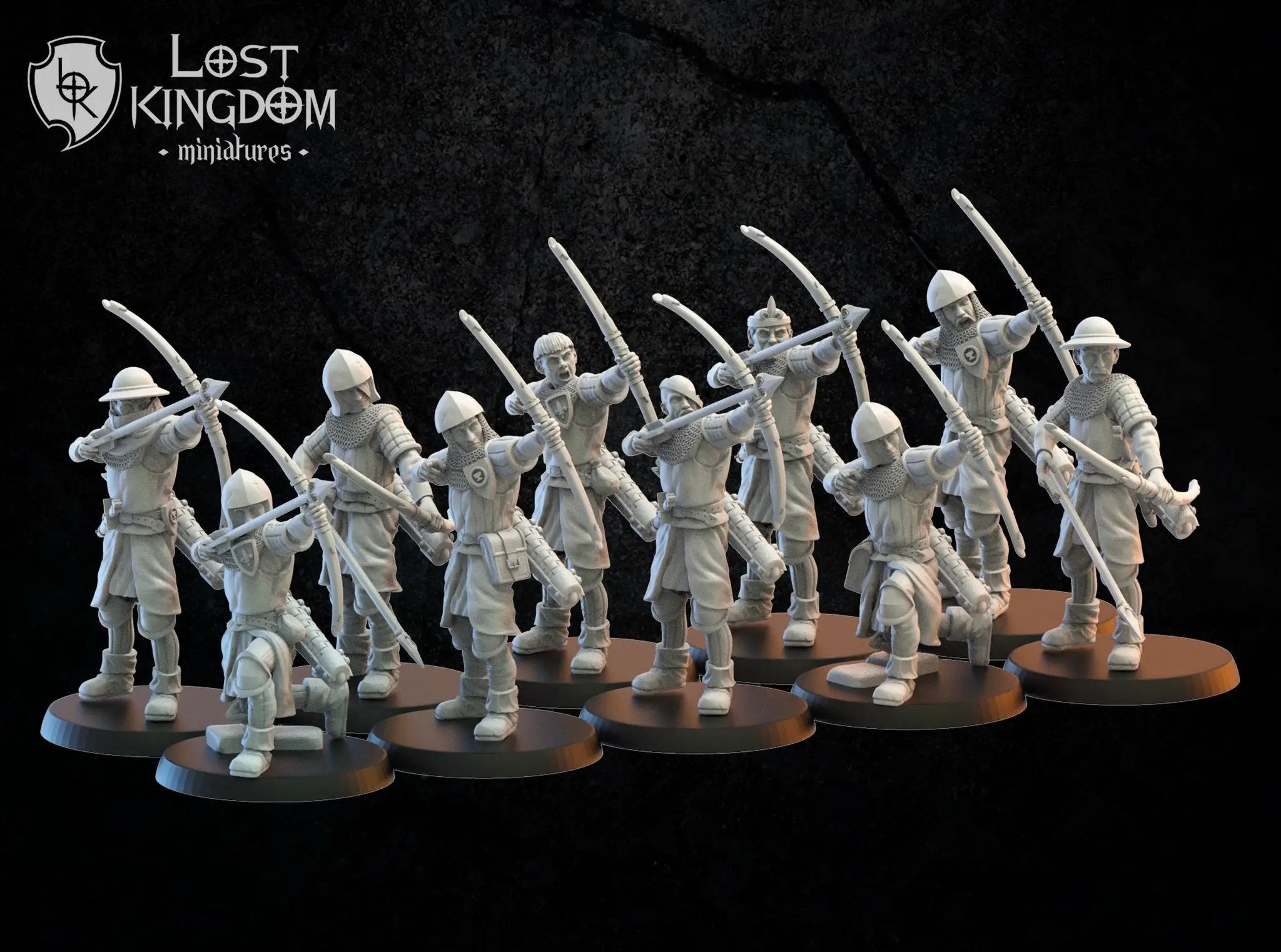 Ten 3D printed Mercia footsoldier models by Lost Kingdom Miniatures, detailed miniatures for tabletop gaming, by Last Hope Miniatures.