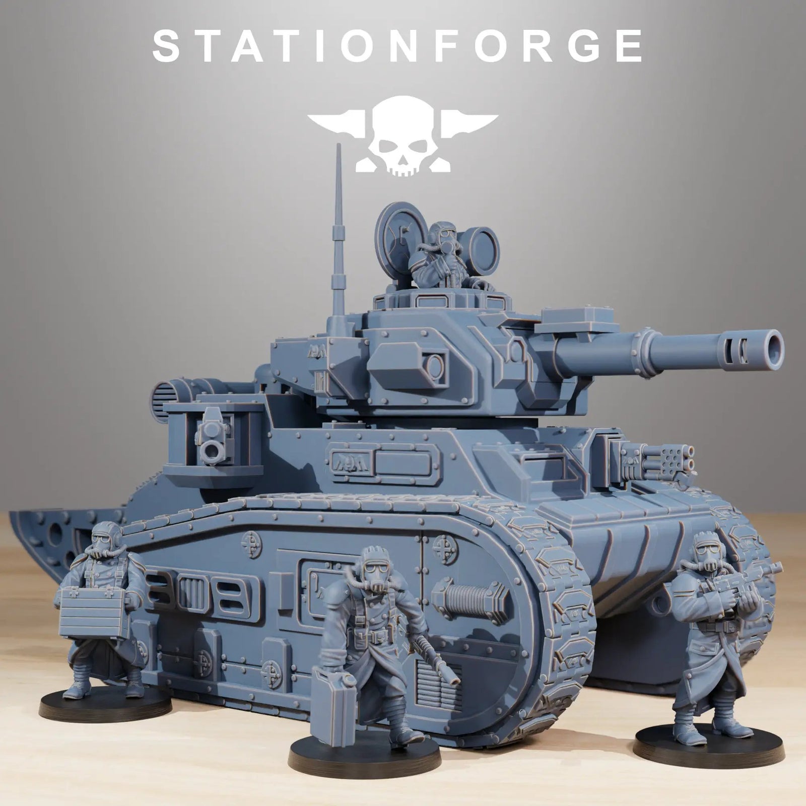 3D printed GrimGuard Light Tank model by Last Hope Miniatures, featuring detailed armor and weaponry, designed for tabletop gaming.