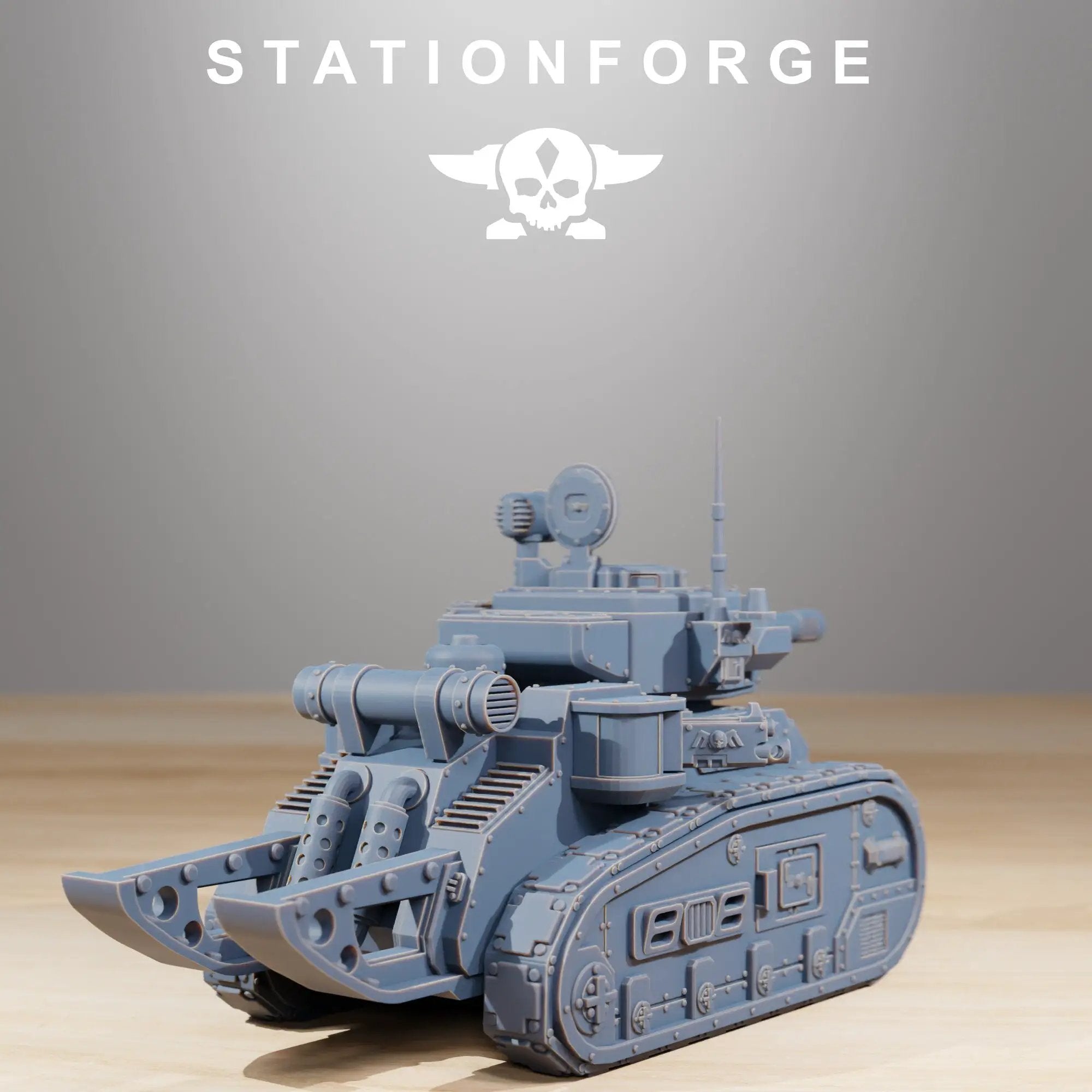 3D printed GrimGuard Light Tank model by StationForge Miniatures for Last Hope Miniatures, featuring detailed armor and weaponry.