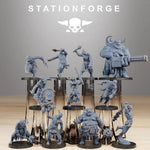 11 3D printed Corrupted Guard Walkers model figures by Last Hope Miniatures, detailed sci-fi models with a rugged, damaged appearance.