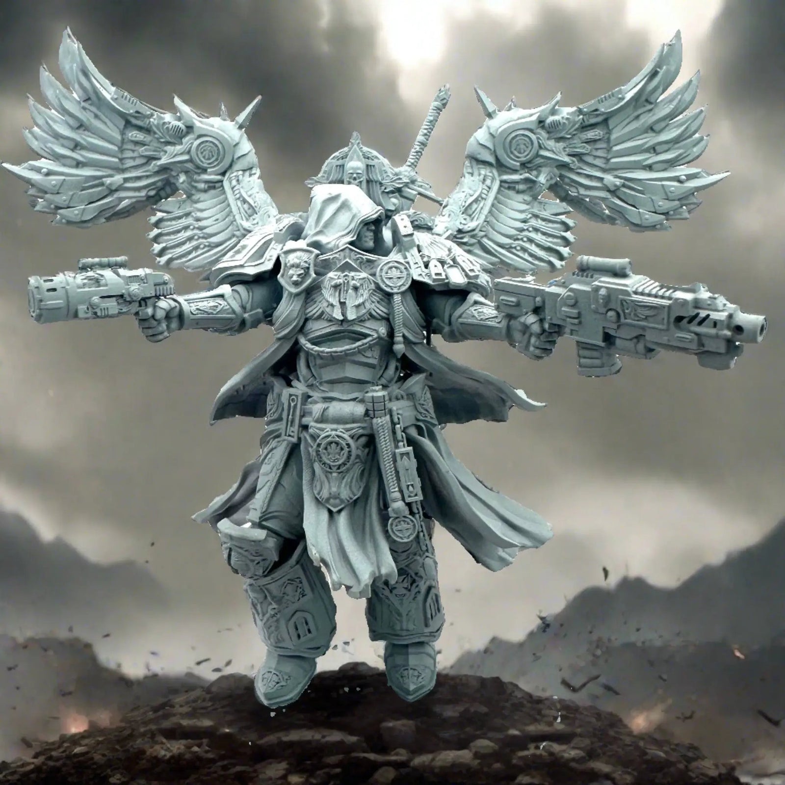 3D Printed Cowled Angel model by Last Hope Miniatures, detailed angel figure with wings and hood, designed for tabletop gaming.