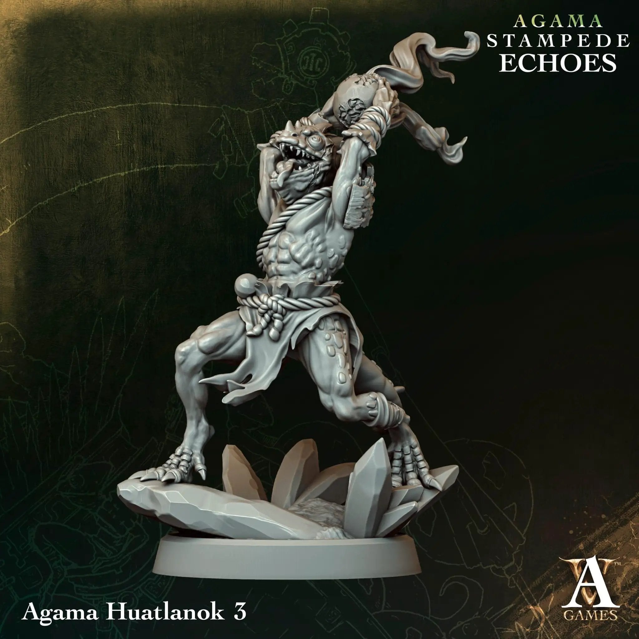 3D printed Agama Huatlanok miniature by Last Hope Miniatures, detailed reptile creature from Archvillain Games.