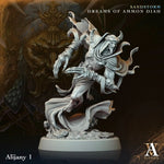 3D printed Alijany miniature by Last Hope Miniatures for Archvillain Games, showing detailed character design and intricate sculpting.