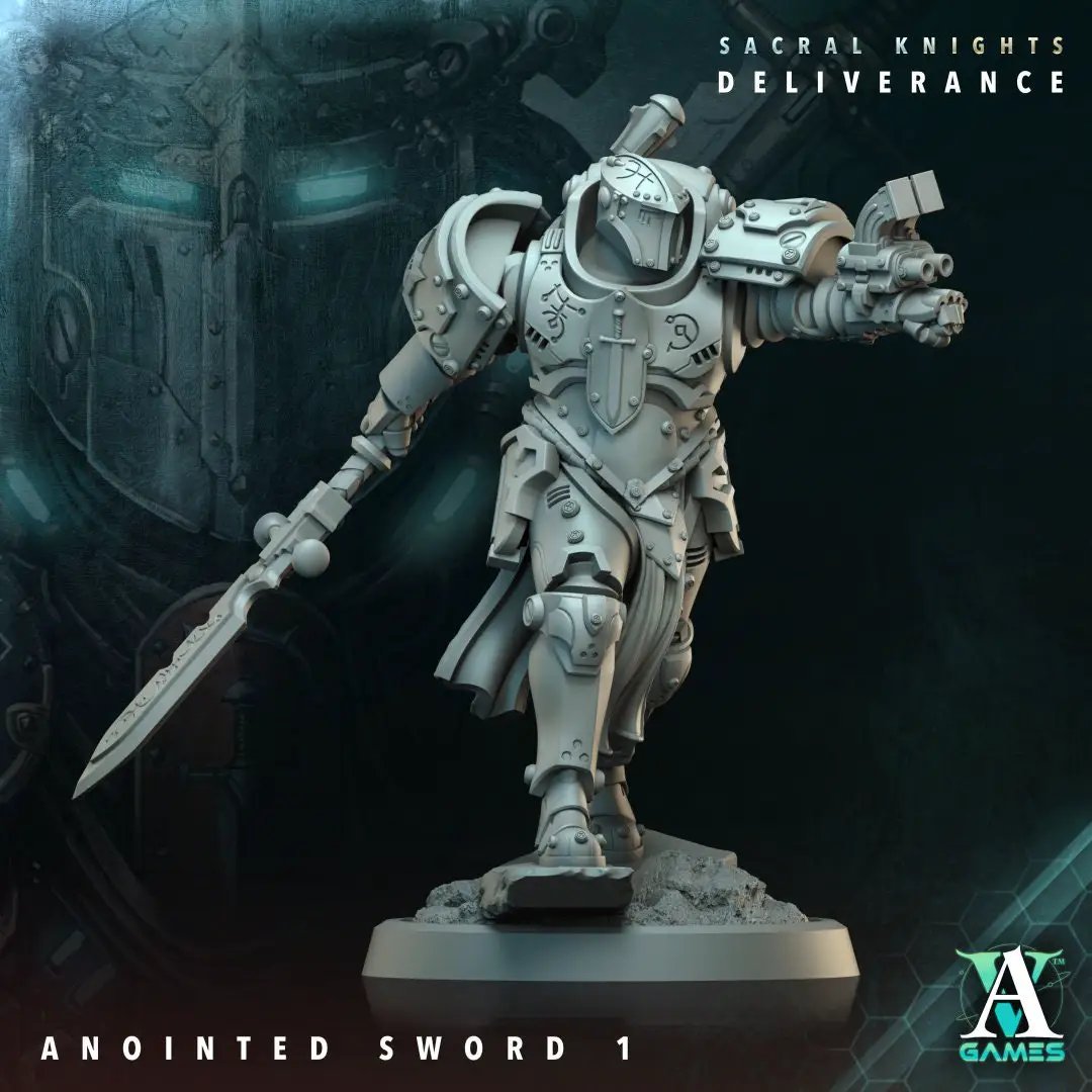 3D printed Anointed Sword miniature by Last Hope Miniatures for Archvillain Games, featuring detailed design and intricate craftsmanship.