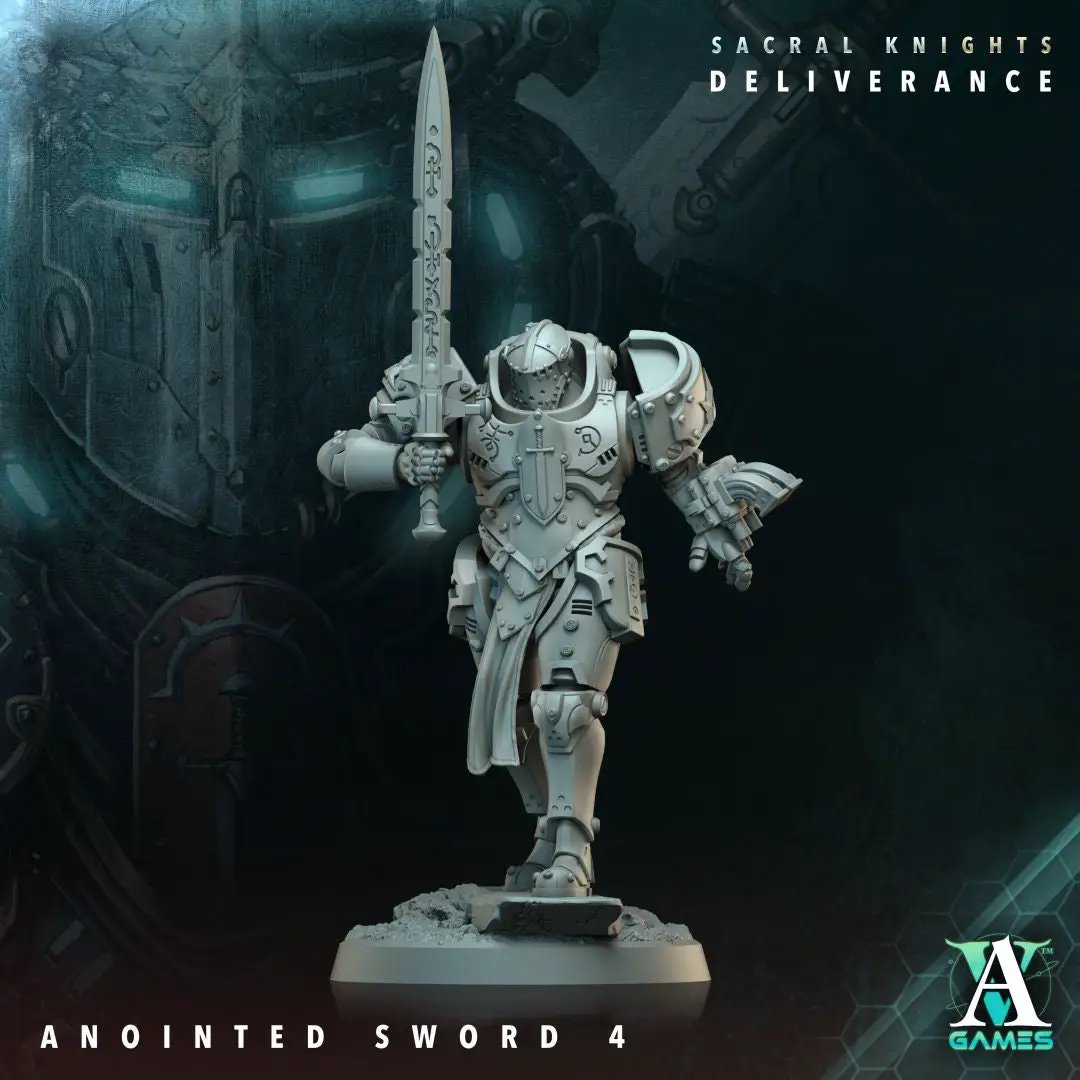 3D printed Anointed Sword miniature by Last Hope Miniatures for Archvillain Games, detailed design with intricate blade and hilt.