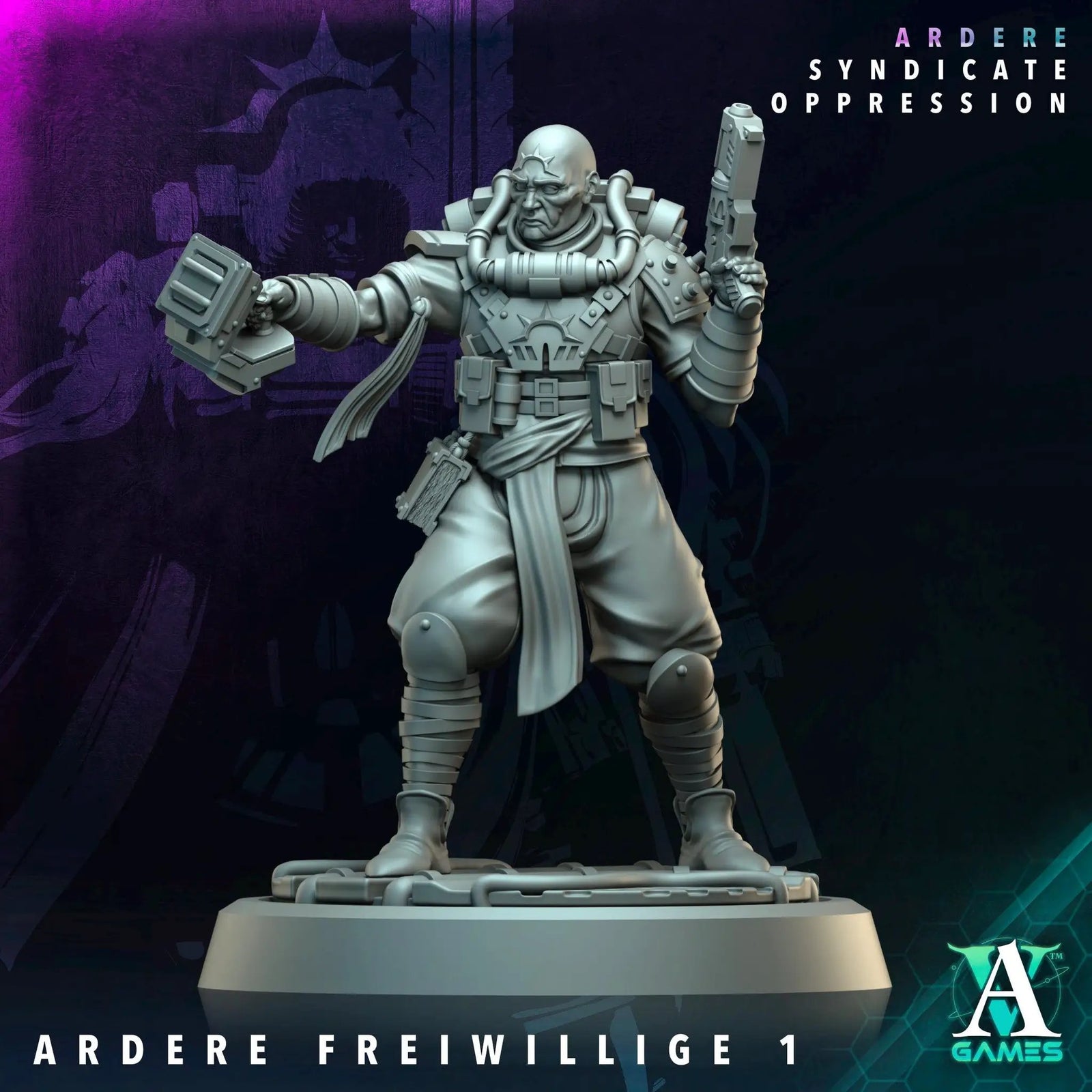 3D printed Ardere Freiwillige miniature by Last Hope Miniatures, detailed sci-fi soldier figure from Archvillain Games.