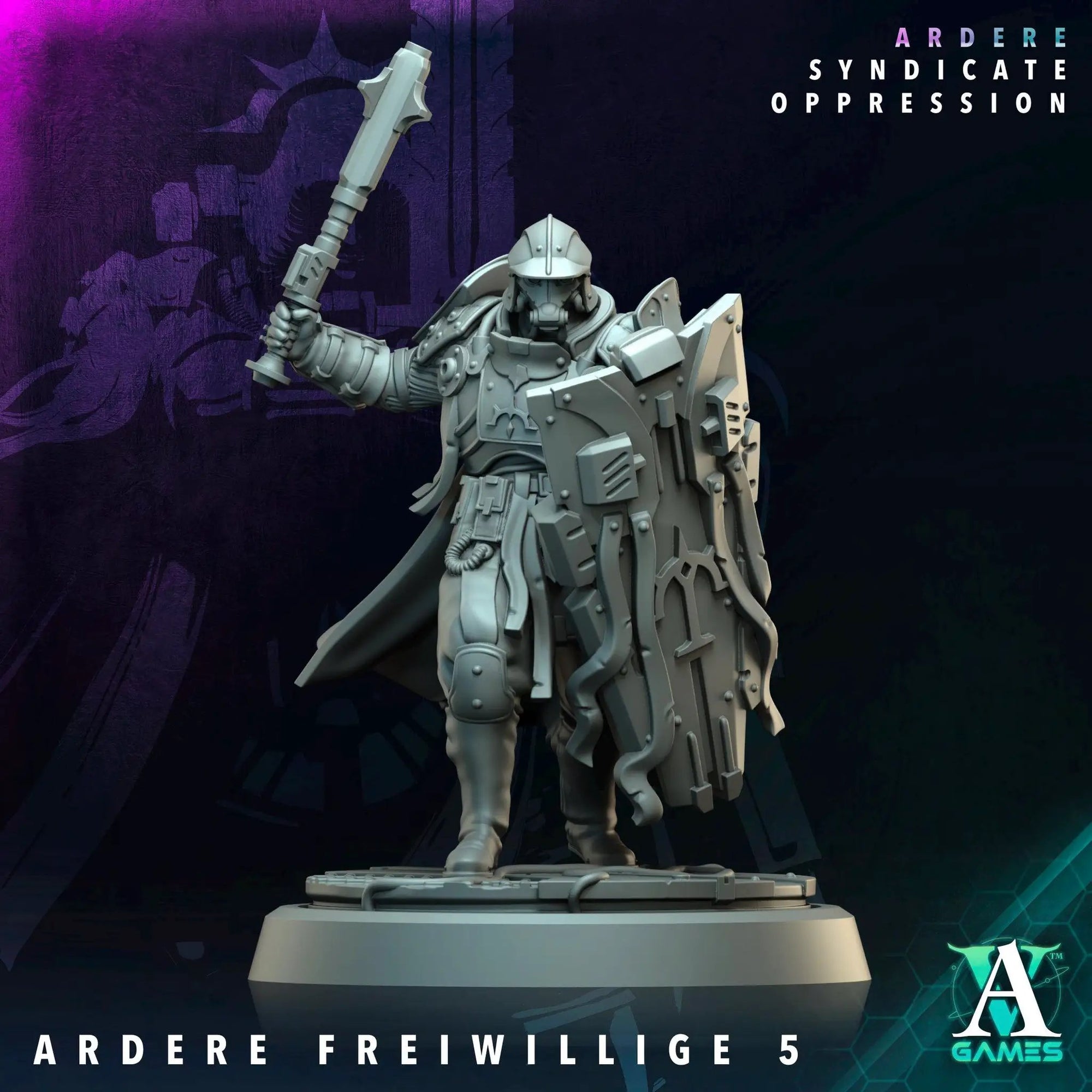 3D printed Ardere Freiwillige miniature from Last Hope Miniatures by Archvillain Games, featuring detailed sculpting and military armor.