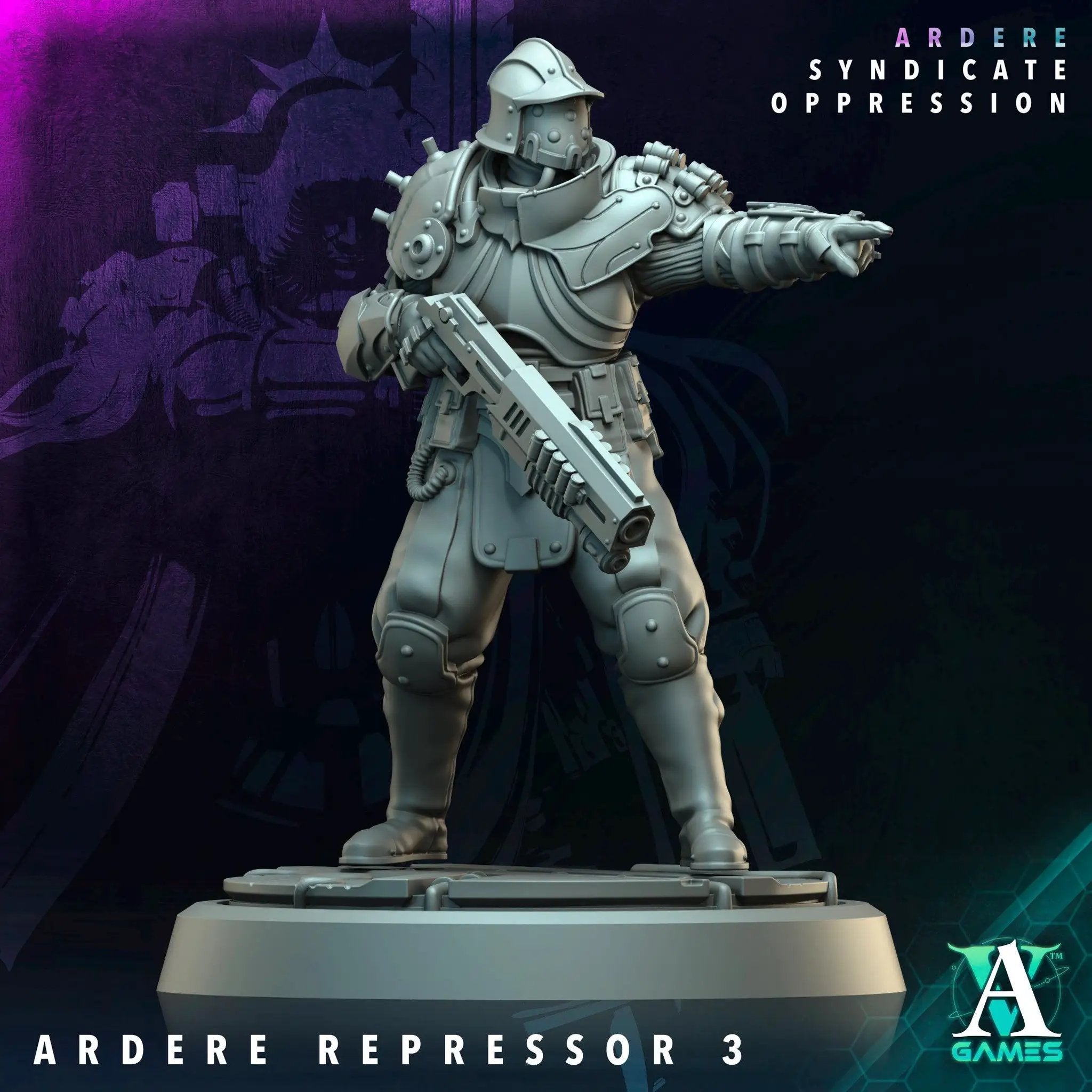 3D printed Ardere Repressors miniature by Last Hope Miniatures, featuring detailed armor and weaponry from Archvillain Games.