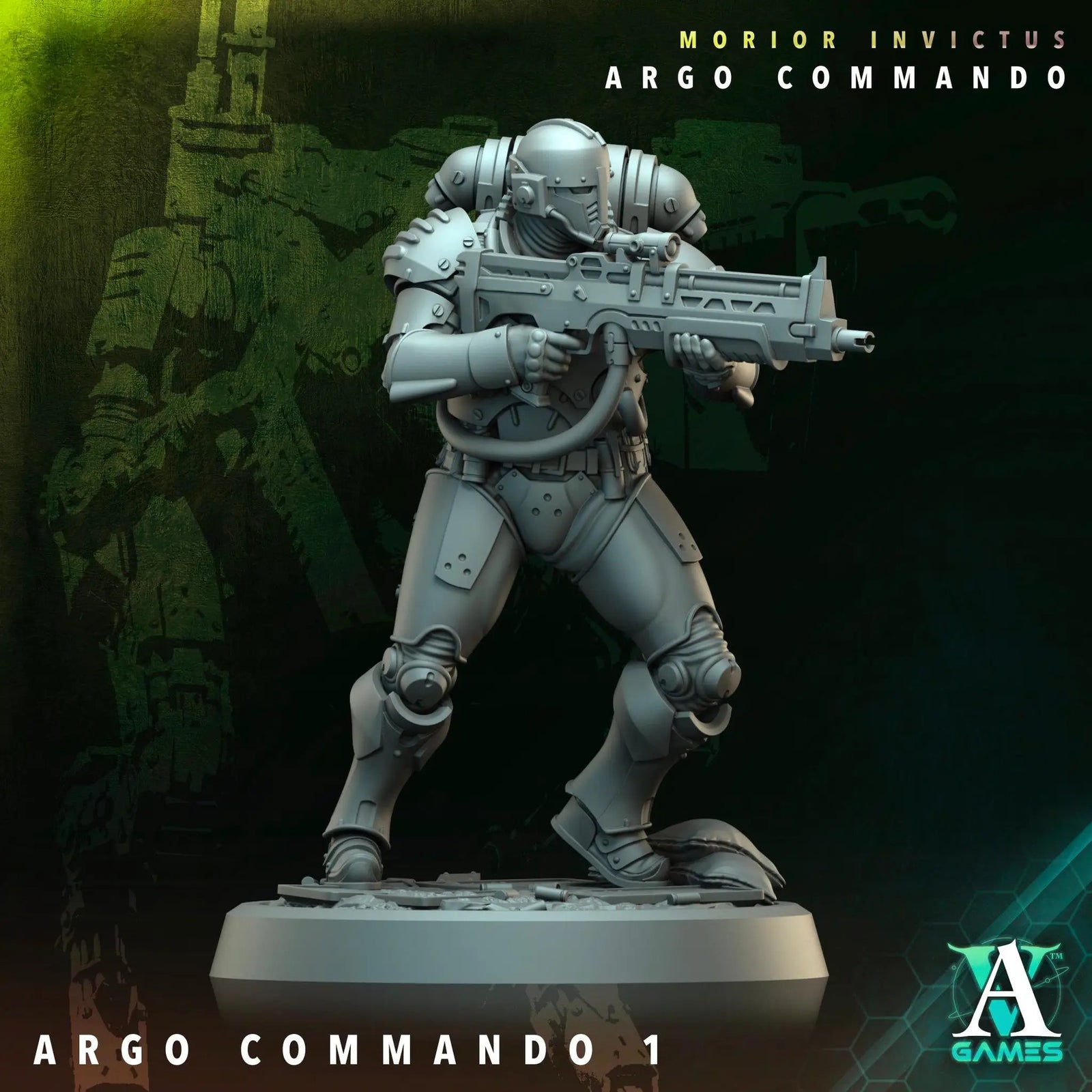 3D printed Argo Commando miniature by Last Hope Miniatures for tabletop gaming, featuring detailed armor and weaponry.