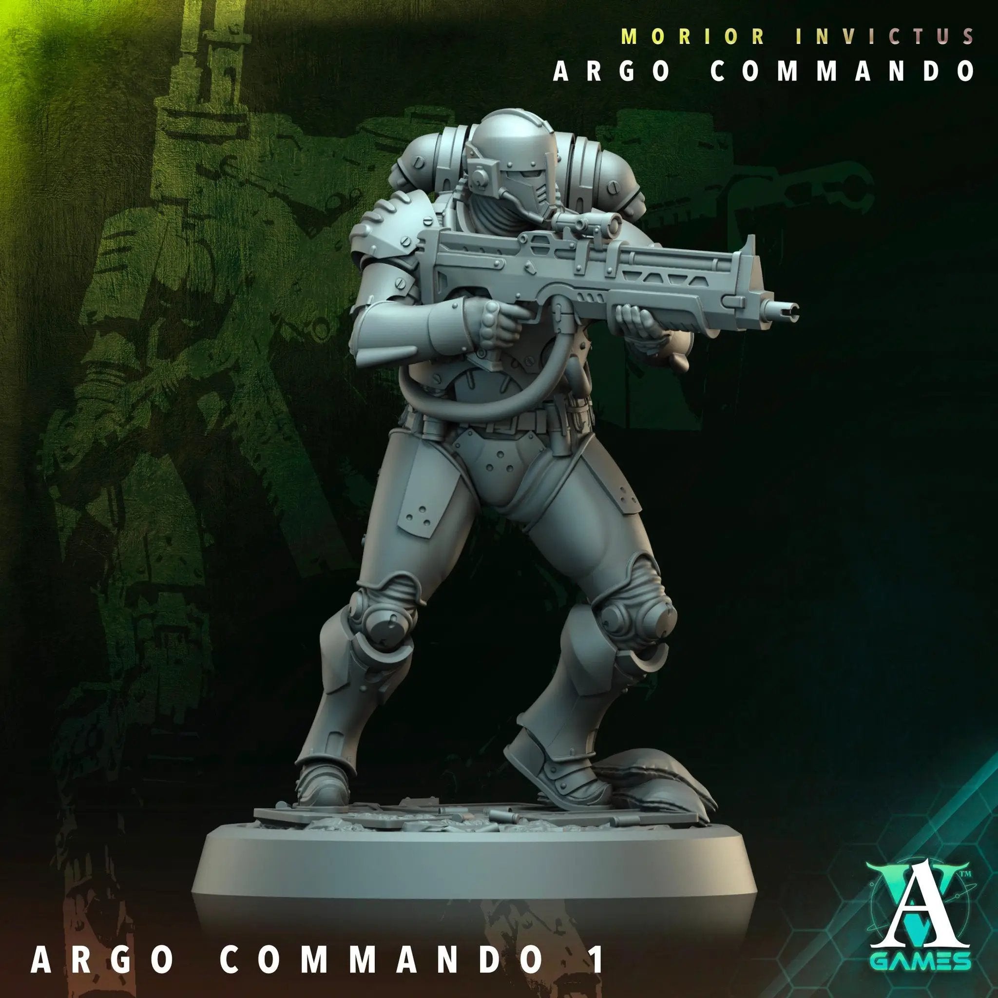 3D printed Argo Commando miniature by Last Hope Miniatures for tabletop gaming, featuring detailed armor and weaponry.