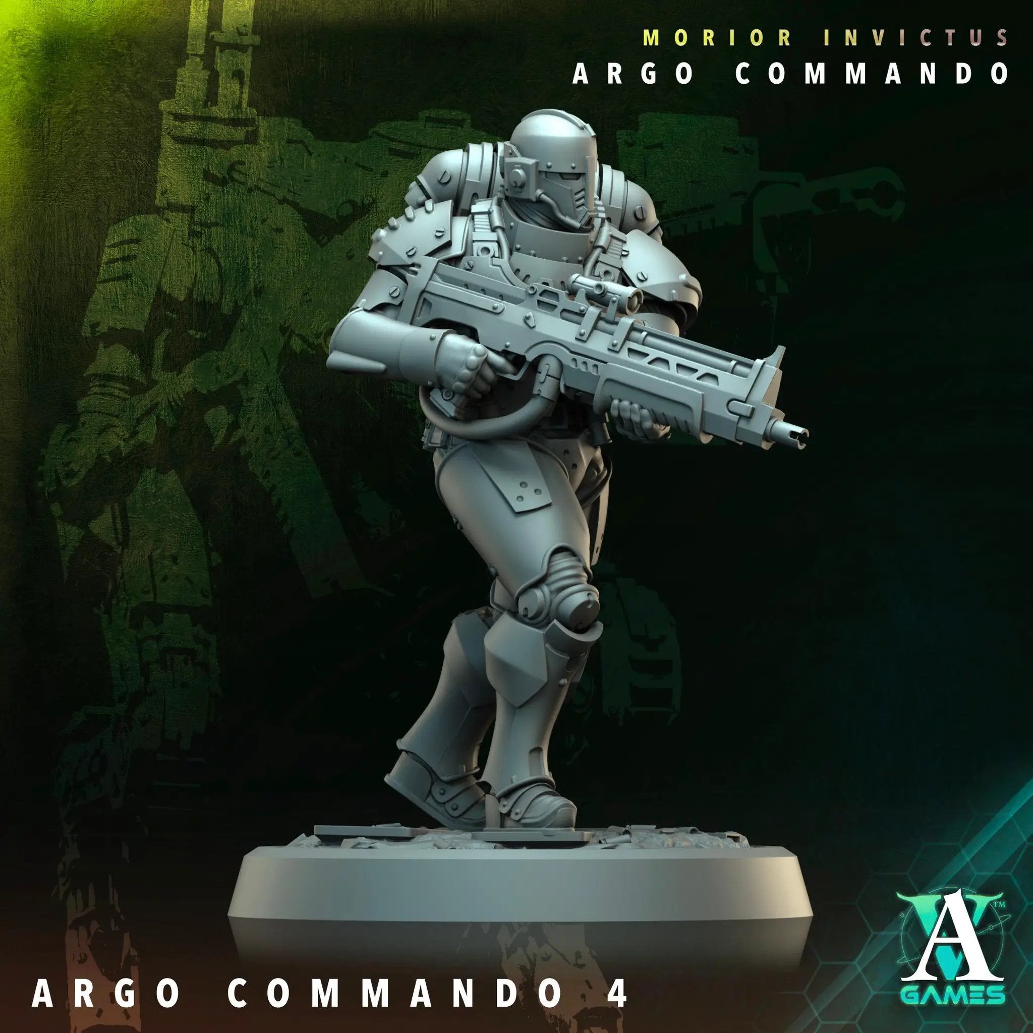 3D printed Argo Commando miniatures by Last Hope Miniatures for tabletop gaming, featuring detailed military armor and weaponry.