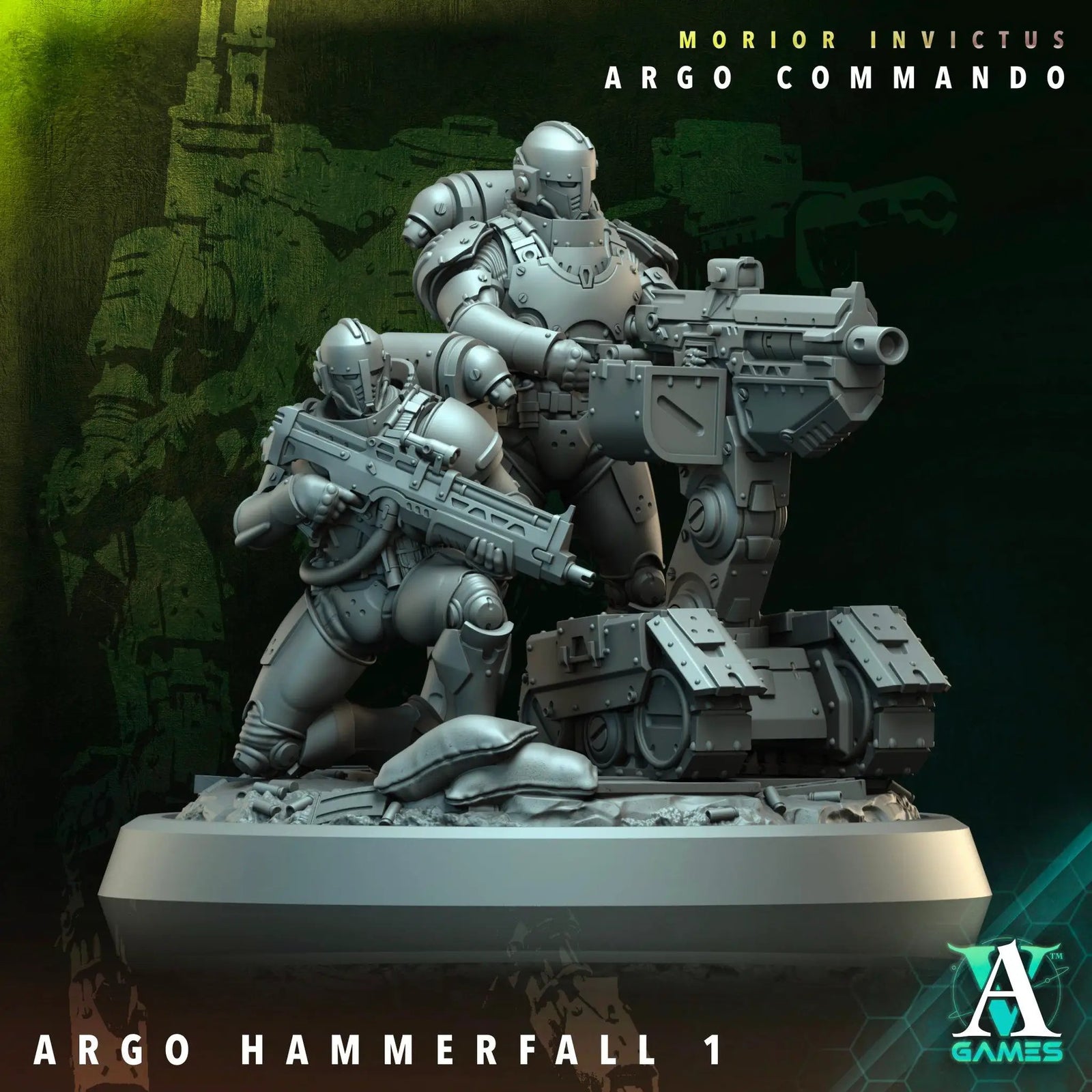 3D printed Argo Hammerfall miniature by Last Hope Miniatures, showcasing detailed armor and weaponry on a fantasy figure.
