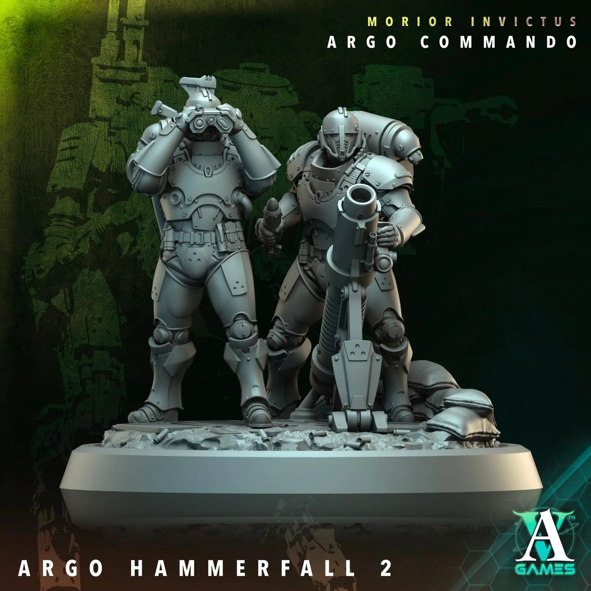 3D printed Argo Hammerfall miniature by Last Hope Miniatures, showcasing detailed armor and weaponry from Archvillain Games.