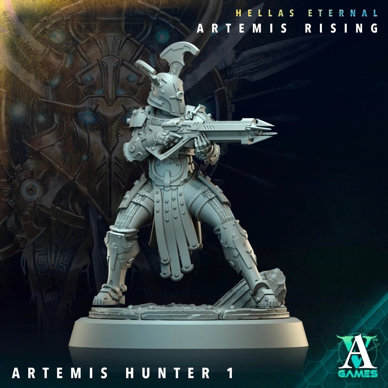 3D printed Artemis Hunter miniature from Last Hope Miniatures by Archvillain Games, detailed fantasy character with armor and weapons.