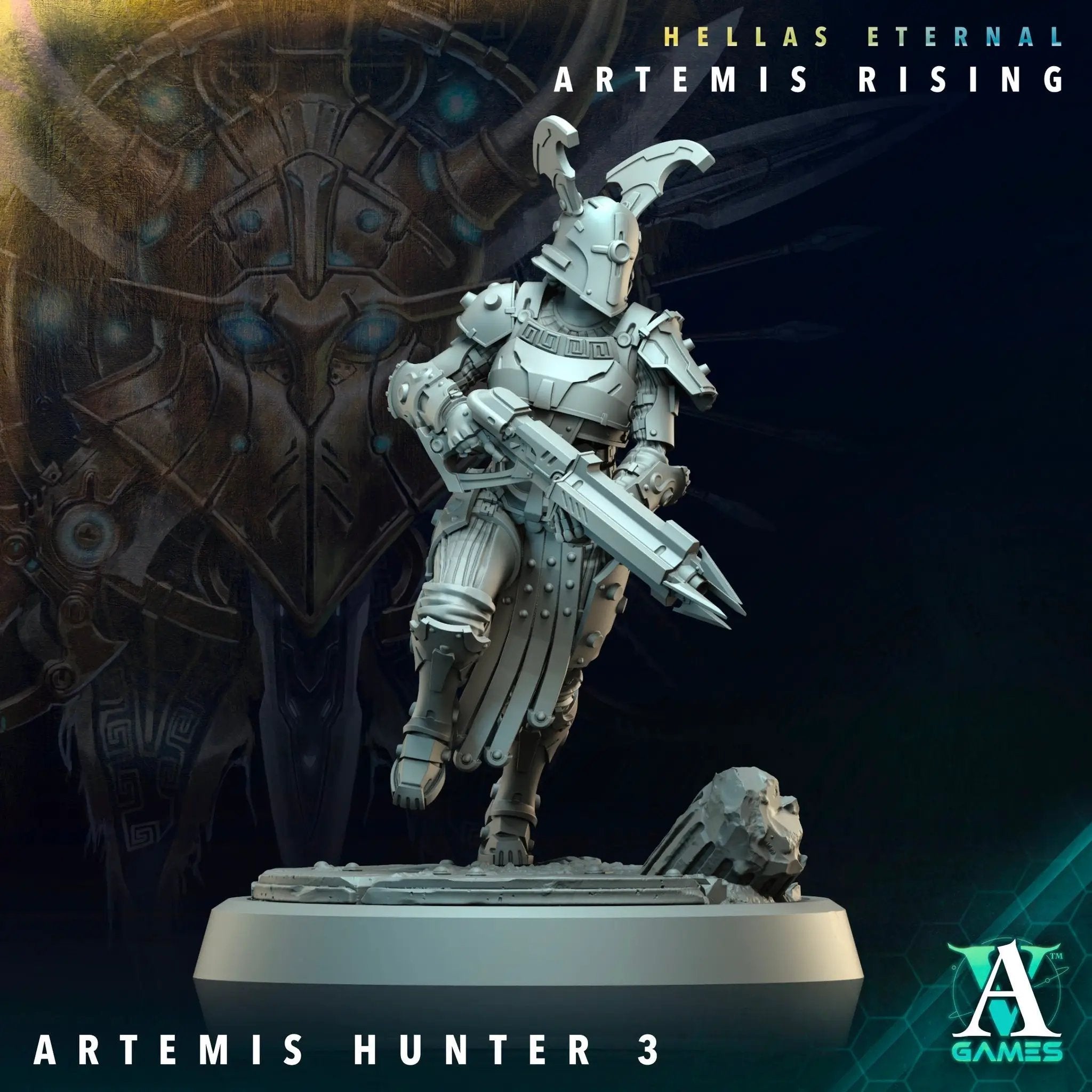 3D printed Artemis Hunter miniature by Last Hope Miniatures, detailed sci-fi character from Archvillain Games design.