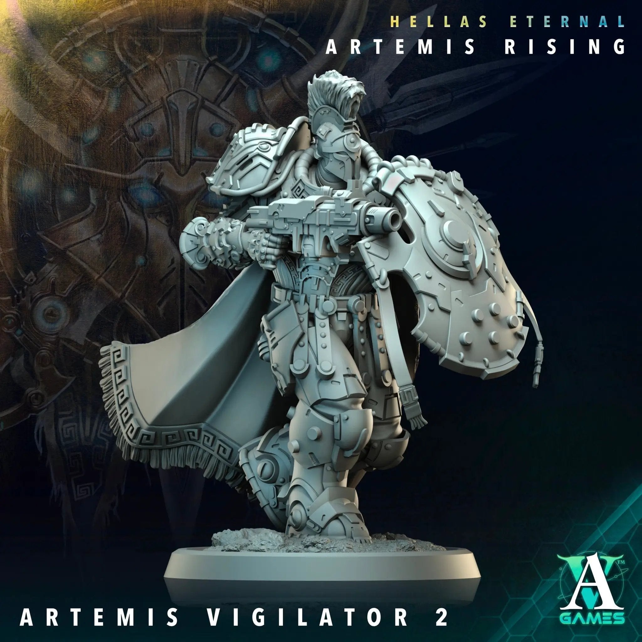 3D printed Artemis Vigilator miniature by Last Hope Miniatures, detailed sci-fi character from Archvillain Games.