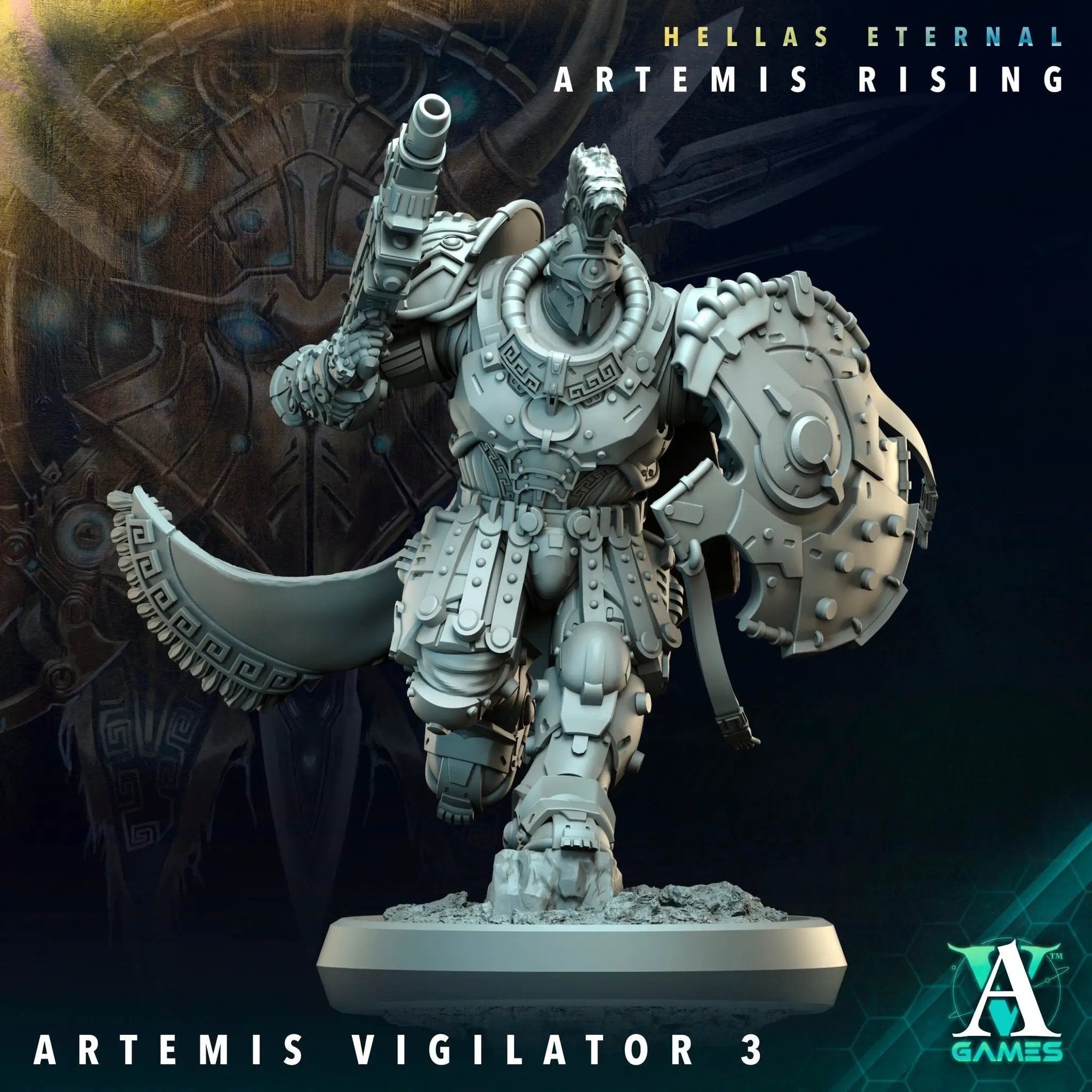 3D printed Artemis Vigilator miniature by Last Hope Miniatures, featuring detailed design from Archvillain Games.
