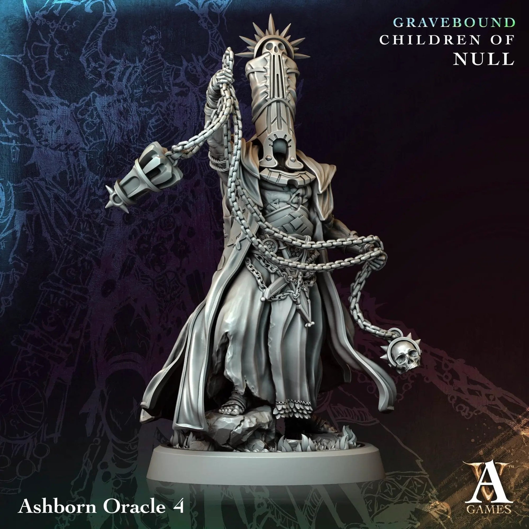 3D printed Ashborn Oracles miniature by Last Hope Miniatures from Archvillain Games, showing detailed fantasy figure.