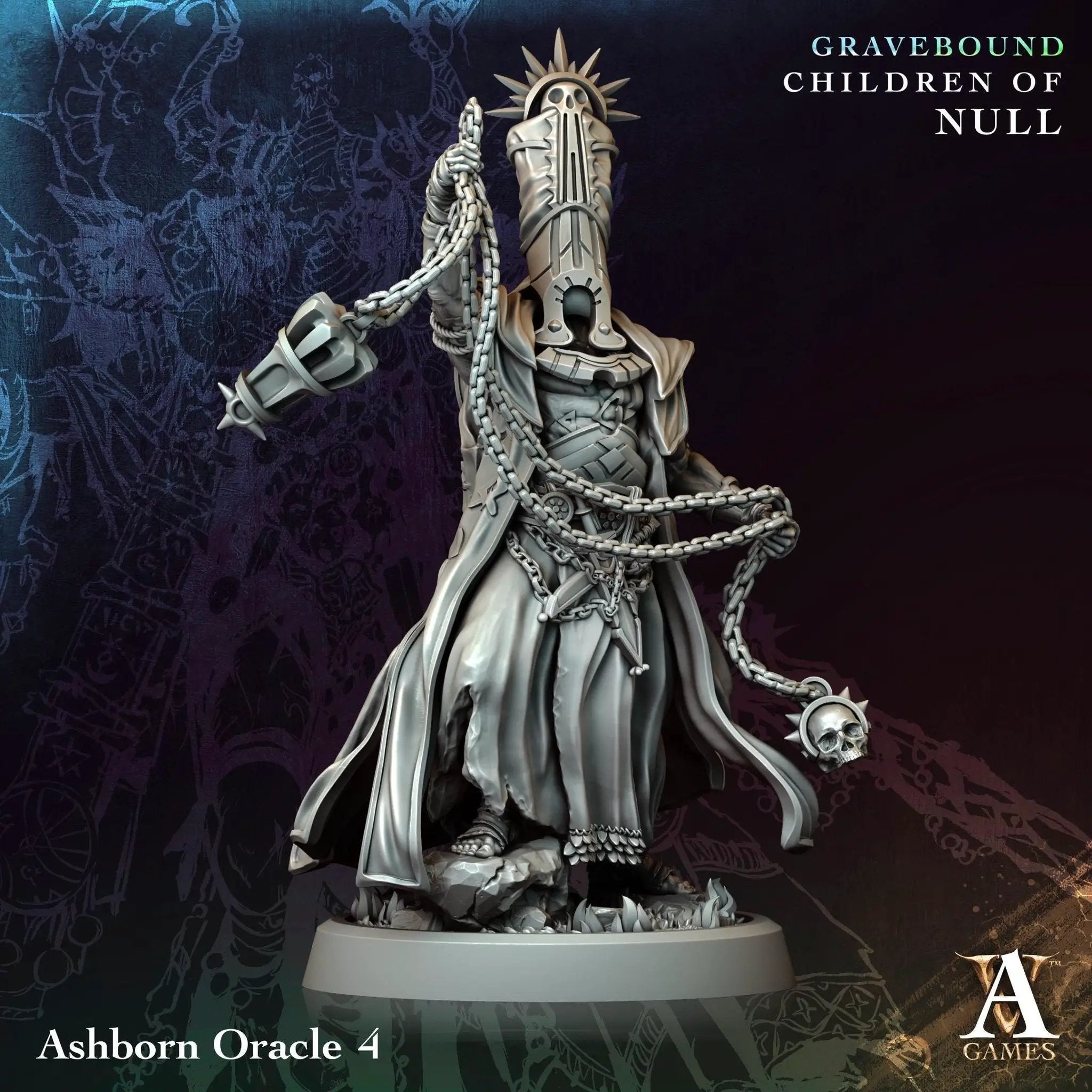 3D printed Ashborn Oracles miniature by Last Hope Miniatures from Archvillain Games, showing detailed fantasy figure.