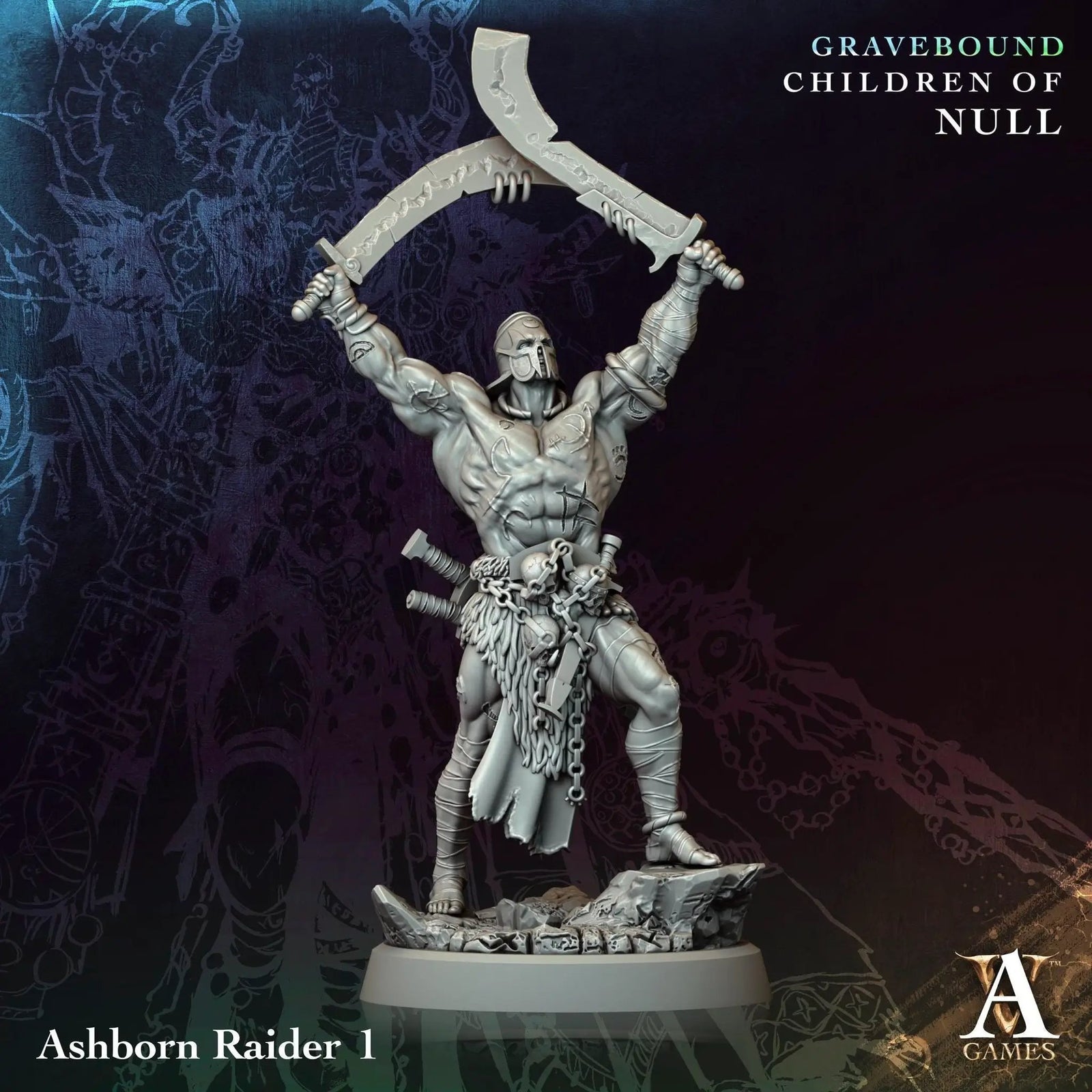 3D printed Ashborn Raiders miniature by Last Hope Miniatures for Archvillain Games, shown in detailed close-up.