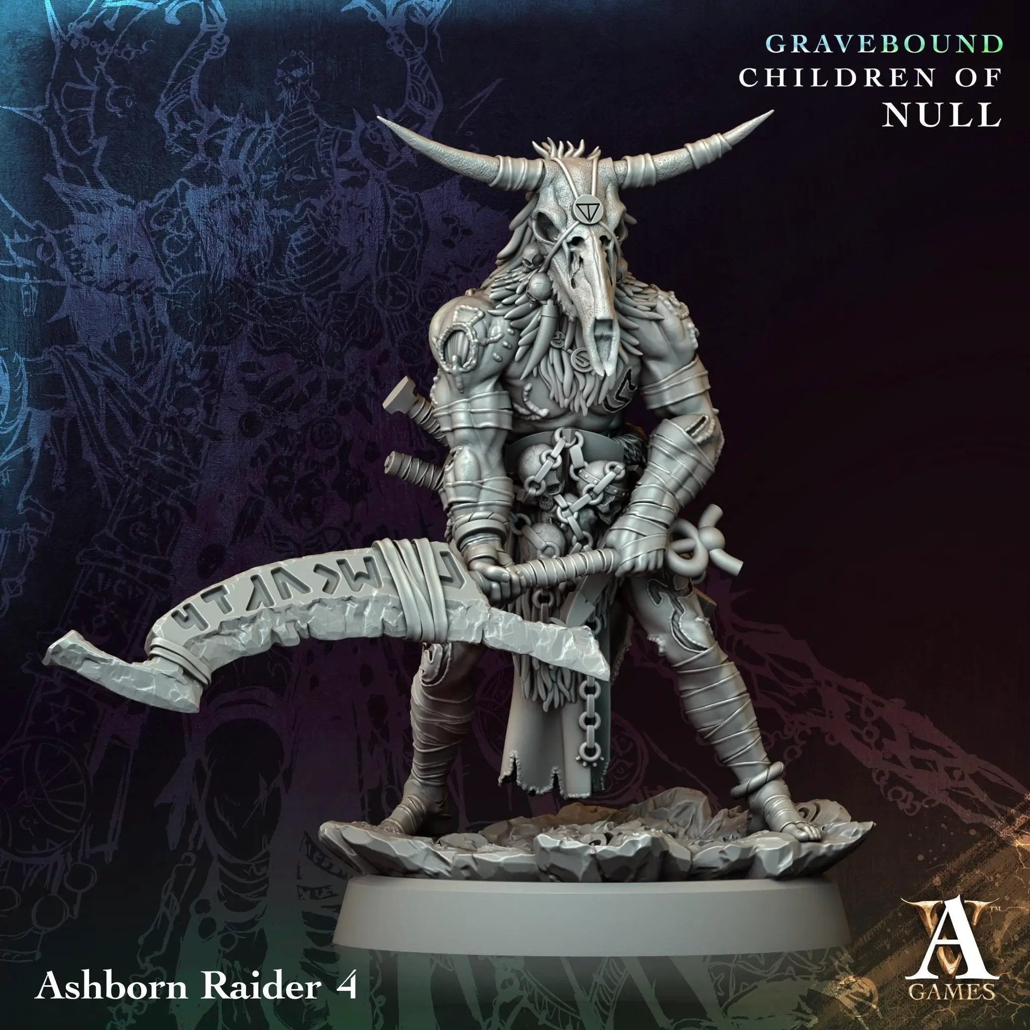 3D printed Ashborn Raiders miniatures by Last Hope Miniatures for Archvillain Games, showing detailed armored figures with weapons.
