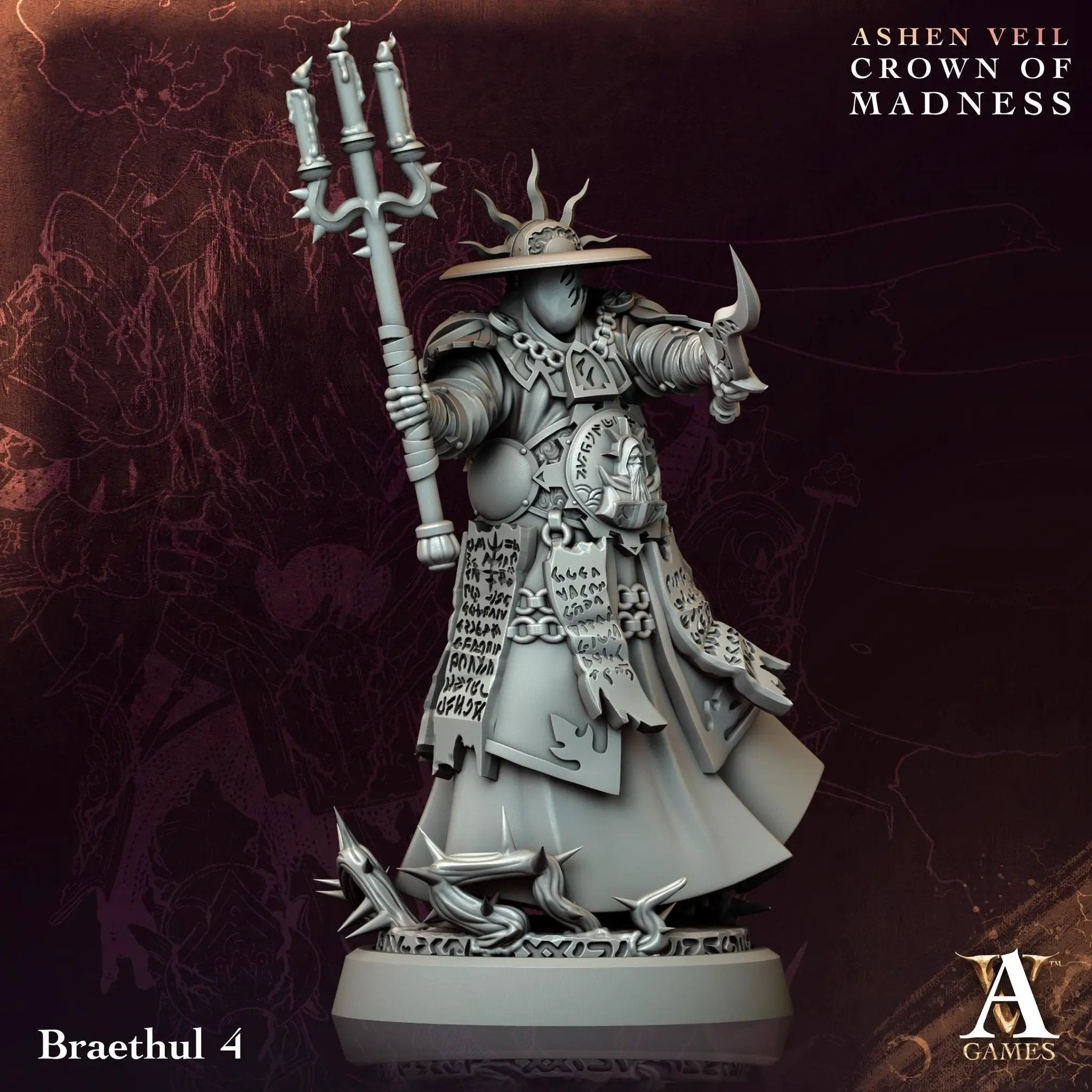 3D printed Braethuls miniature by Last Hope Miniatures for Archvillain Games, showing detailed fantasy character with intricate armor and weaponry.
